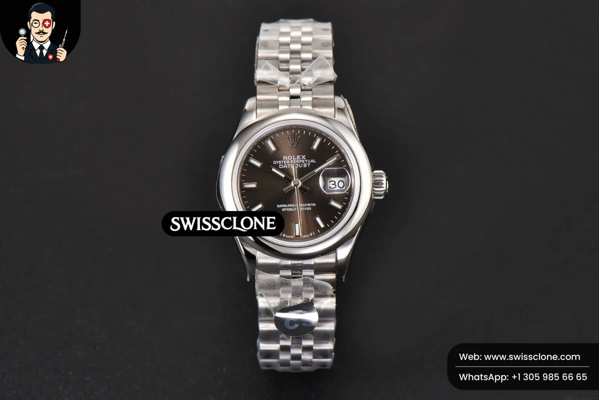 Rolex DateJust 28mm Ladies WF Smooth Bezel Gray Dial Jubilee 1:1 Super Clone - Dial Macro Close-Up