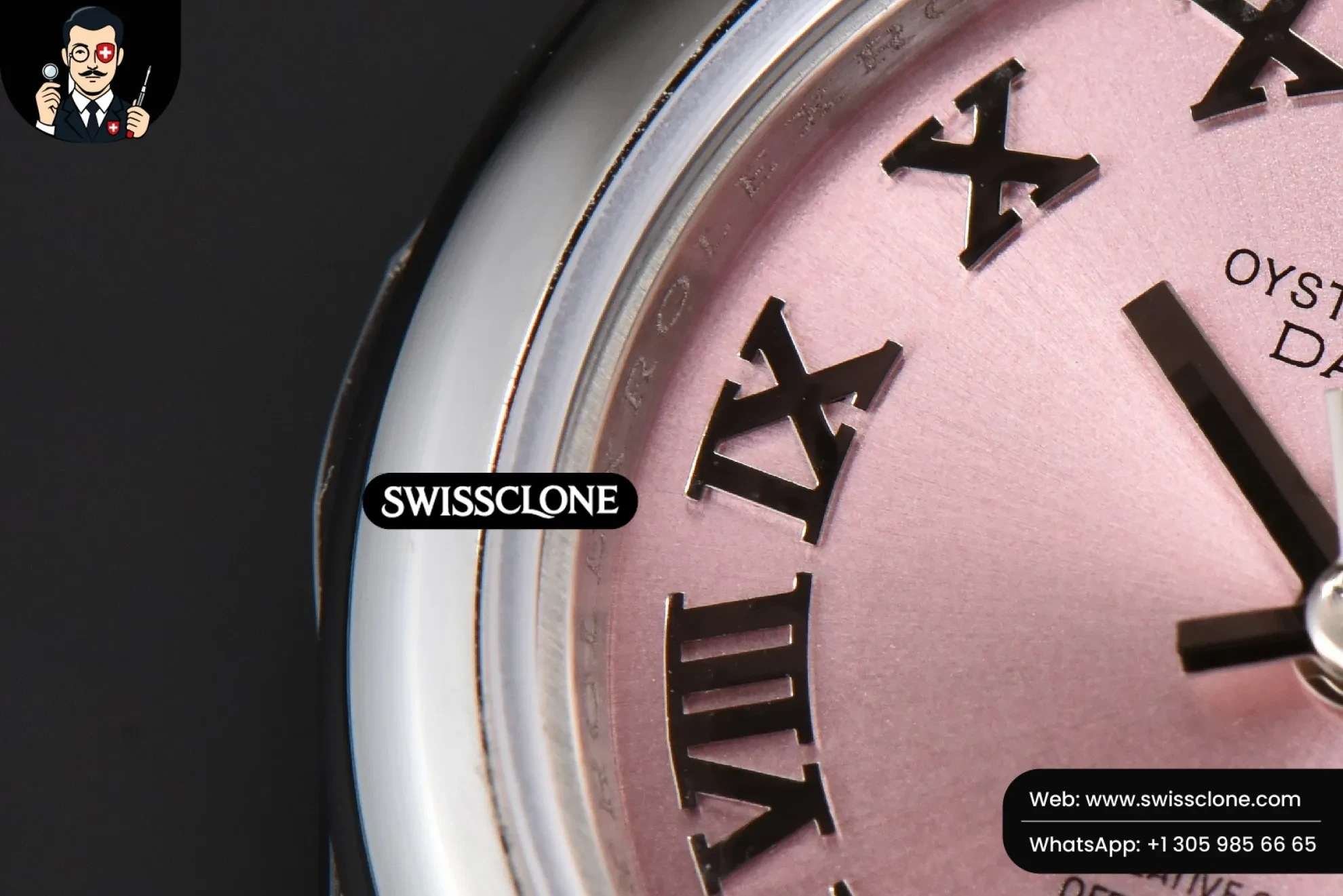 Rolex DateJust 28mm Ladies WF Smooth Bezel Pink Dial Roma Marker Jubilee 1:1 Super Clone - Lateral Case Thickness Profile