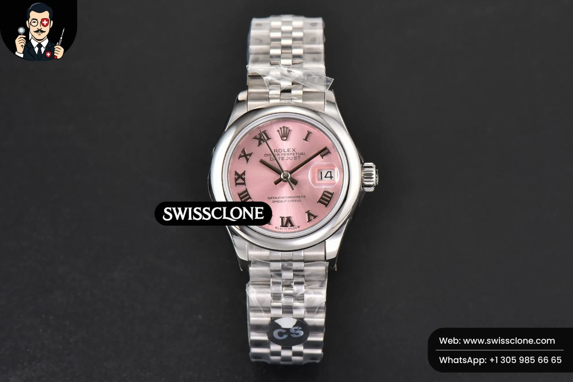 Rolex DateJust 28mm Ladies WF Smooth Bezel Pink Dial Roma Marker Jubilee 1:1 Super Clone - Dial Macro Close-Up