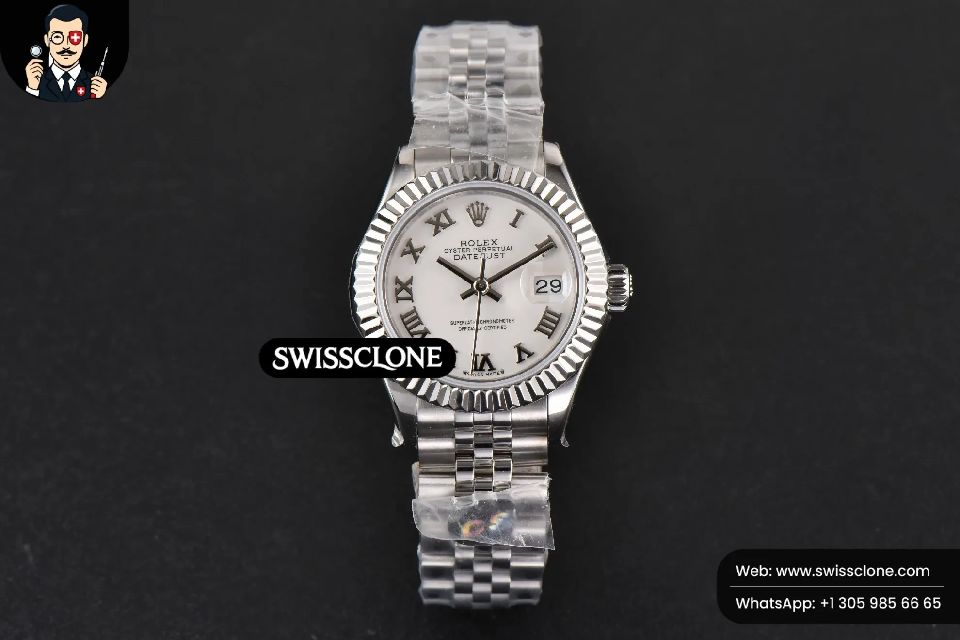 Rolex DateJust 28mm Ladies WF White Dial Roma Marker Jubilee 1:1 Super Clone - Dial Macro Close-Up