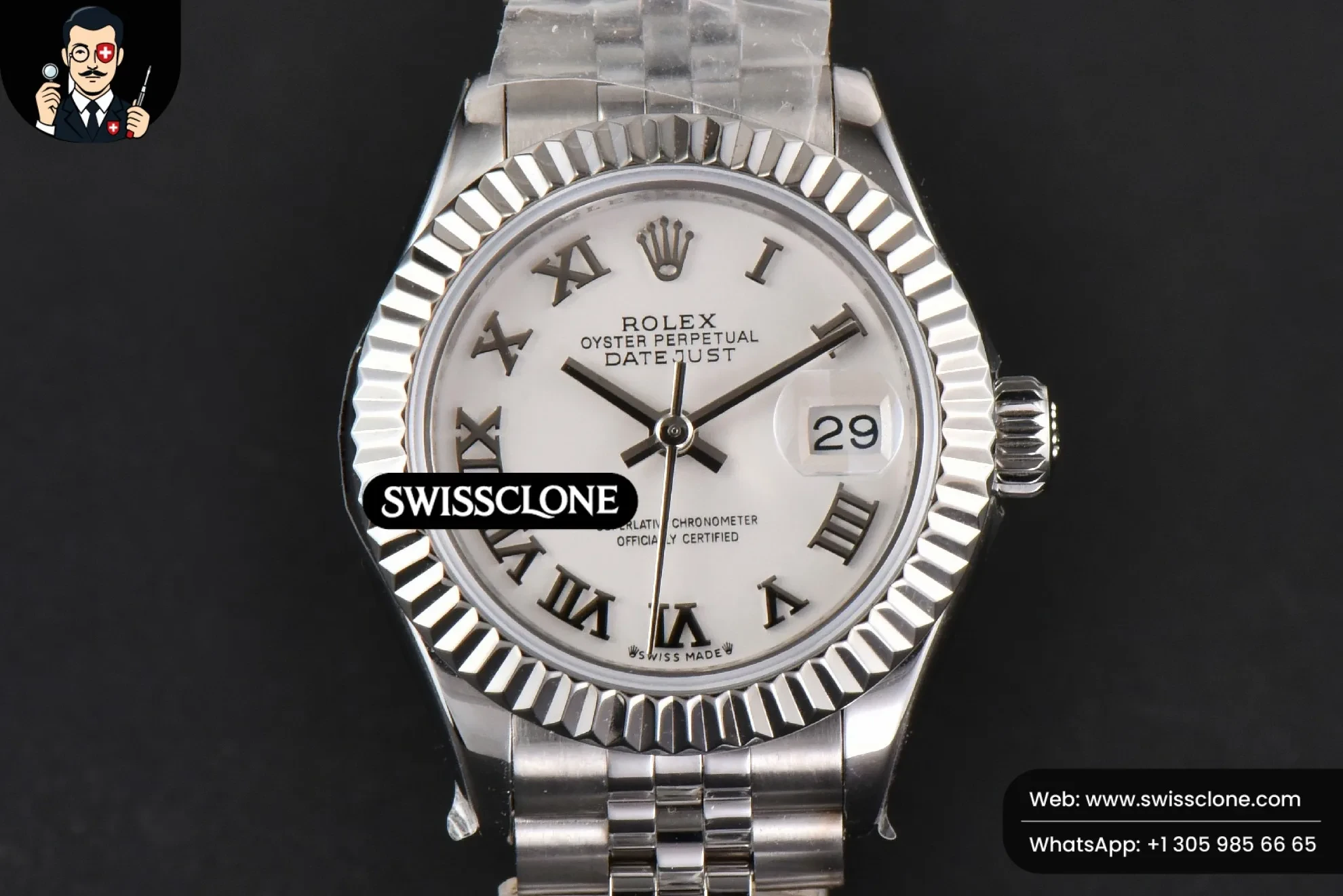 Rolex DateJust 28mm Ladies WF White Dial Roma Marker Jubilee