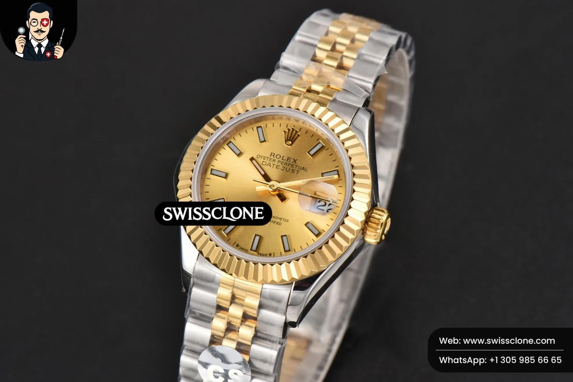 Rolex DateJust 28mm Ladies WF YG/SS Dial Jubilee 1:1 Super Clone - Bezel & Case Profile