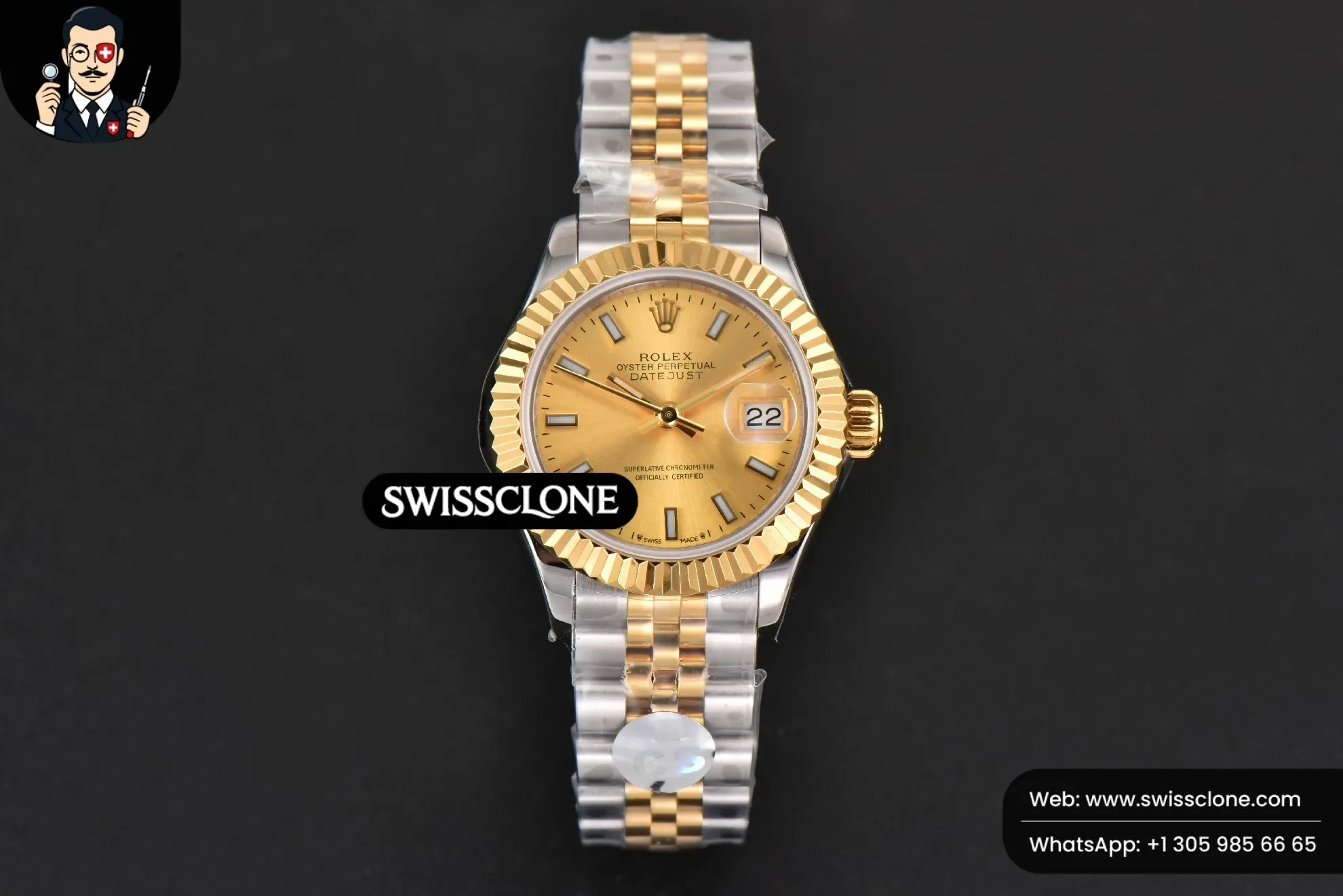 Rolex DateJust 28mm Ladies WF YG/SS Dial Jubilee 1:1 Super Clone - Dial Macro Close-Up