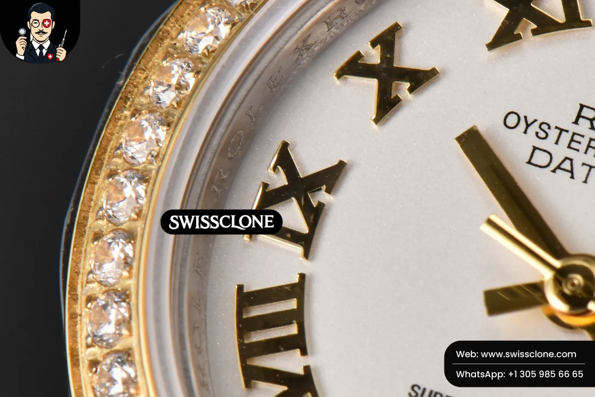 Rolex DateJust 28mm Ladies WF YG/SS Diamond White Dial Roma Marker Jubilee 1:1 Super Clone - Lateral Case Thickness Profile