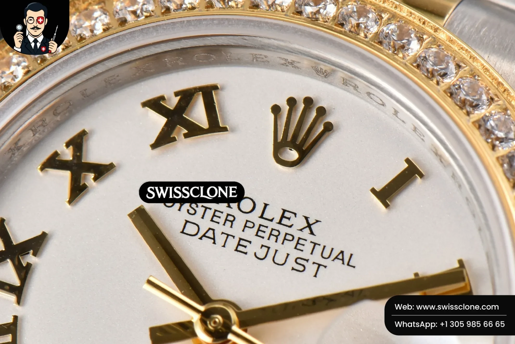 Rolex DateJust 28mm Ladies WF YG/SS Diamond White Dial Roma Marker Jubilee 1:1 Super Clone - Caseback & Cloned Calibre Movement