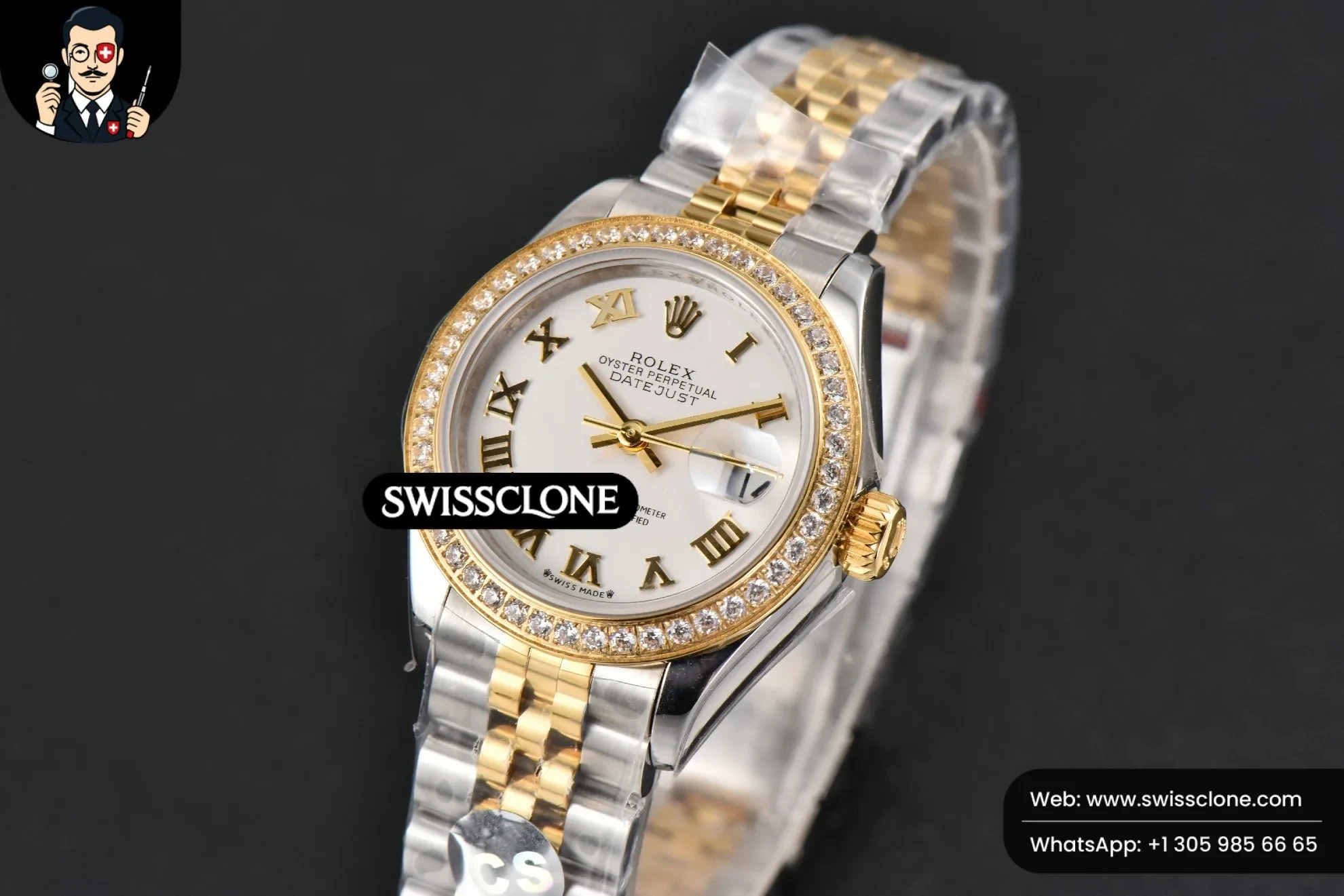 Rolex DateJust 28mm Ladies WF YG/SS Diamond White Dial Roma Marker Jubilee 1:1 Super Clone - Clasp & Bracelet Finishing