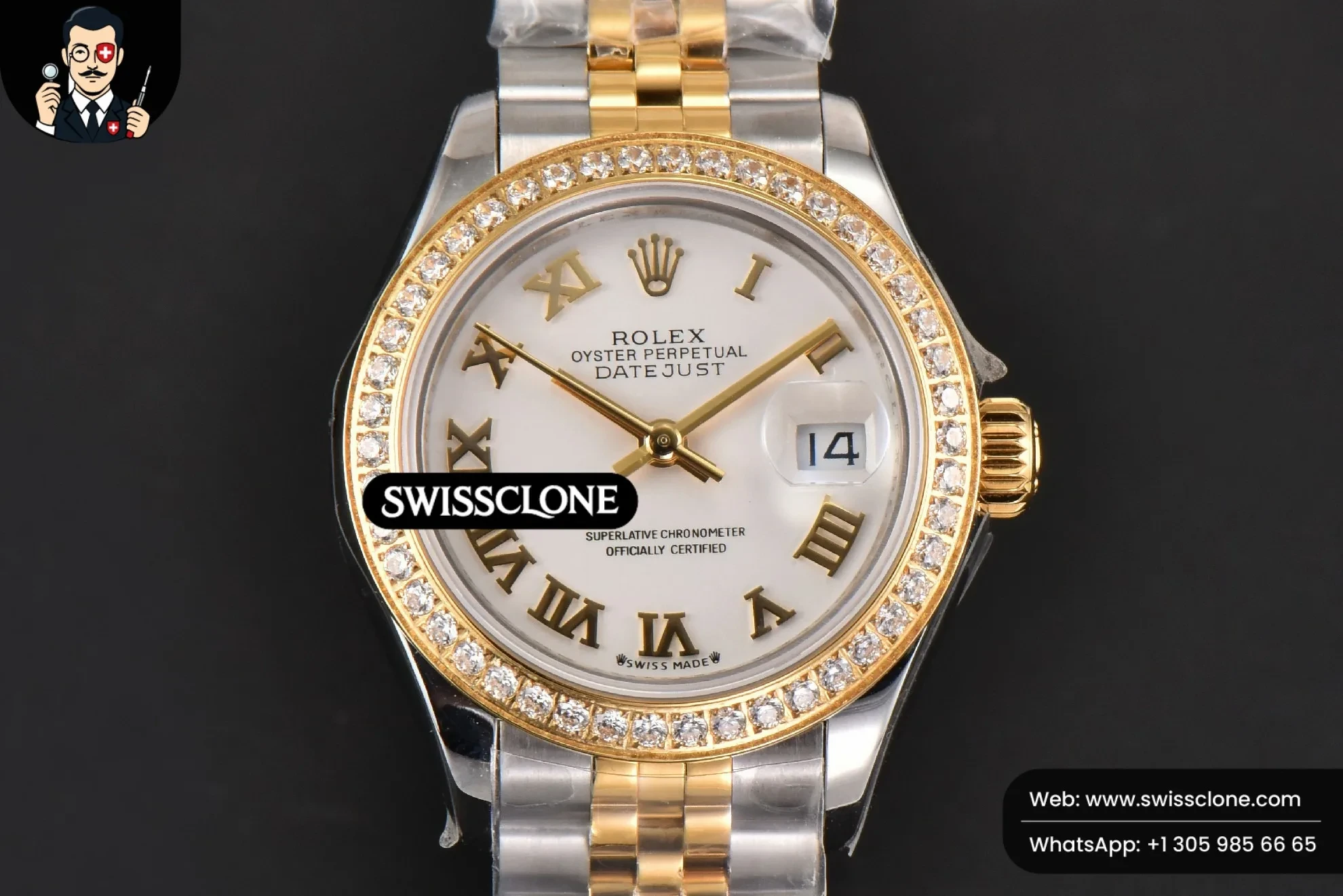 Rolex DateJust 28mm Ladies WF YG/SS Diamond White Dial Roma Marker Jubilee