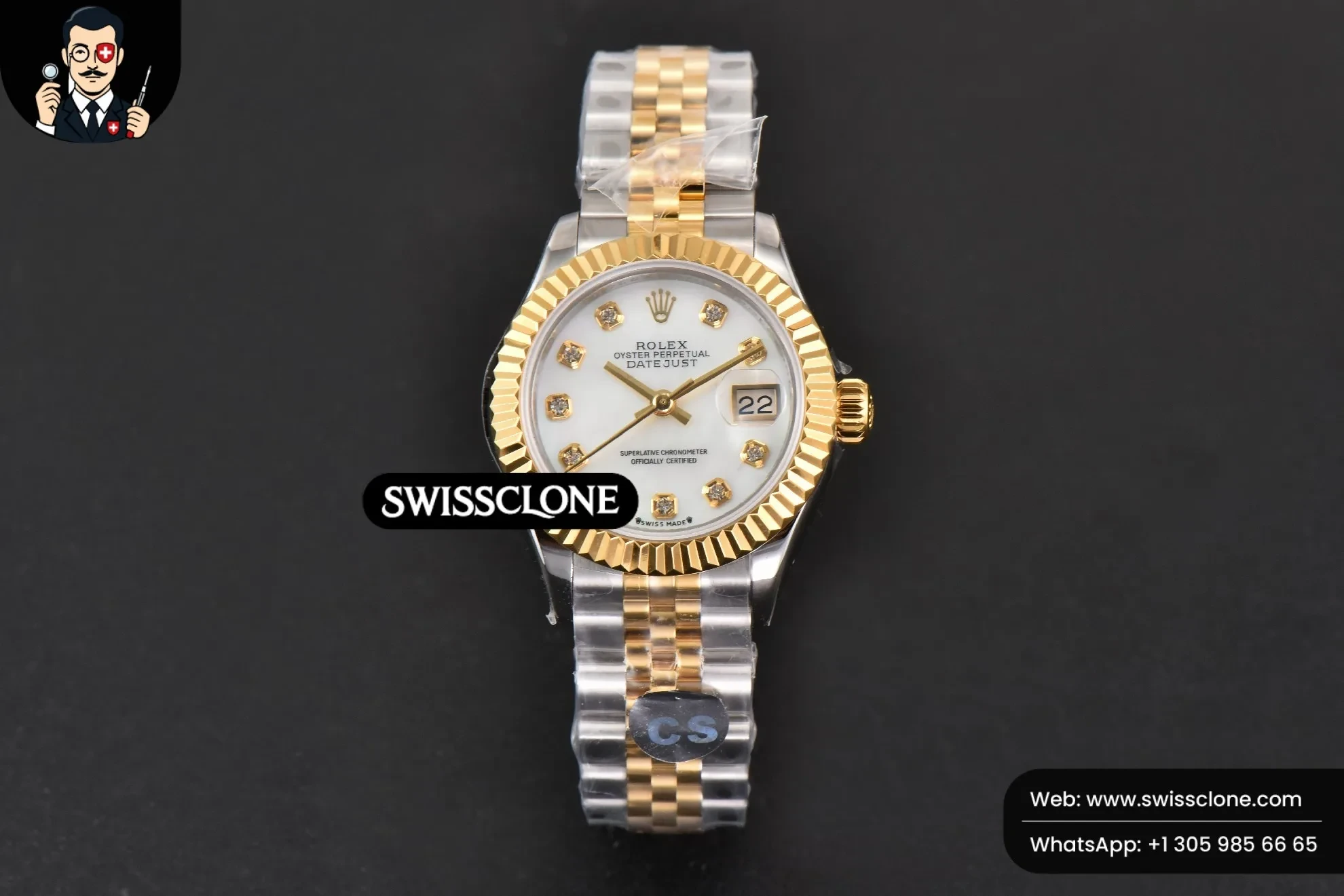 Rolex DateJust 28mm Ladies WF YG/SS MOP Dial Diamond Marker Jubilee 1:1 Super Clone - Dial Macro Close-Up
