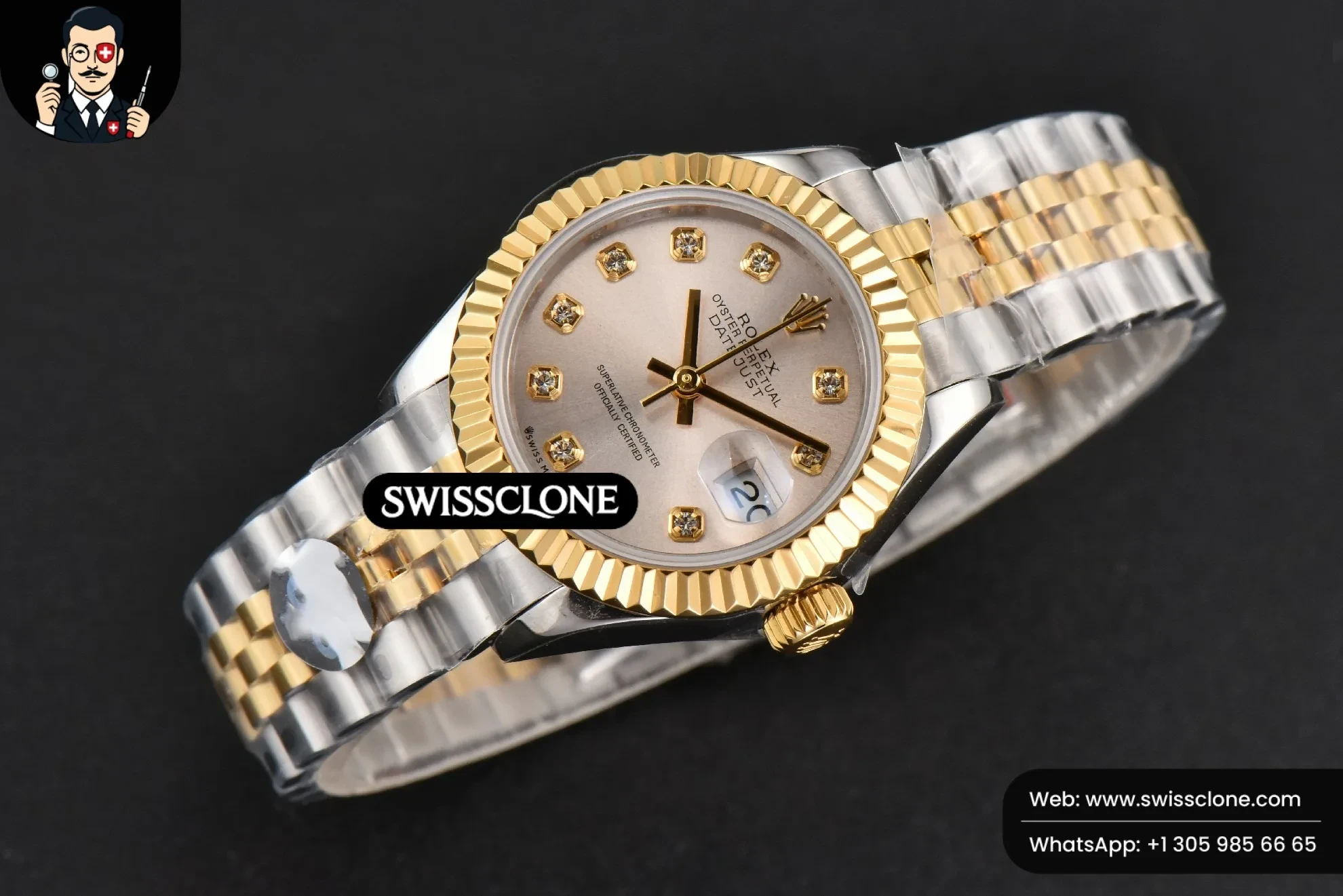 Rolex DateJust 28mm Ladies WF YG/SS Silver Dial Diamond Marker Jubilee 1:1 Super Clone - Bezel & Case Profile