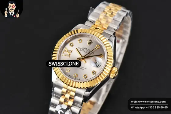 Rolex DateJust 28mm Ladies WF YG/SS Silver Dial Diamond Roma Marker Jubilee 1:1 Super Clone - Clasp & Bracelet Finishing