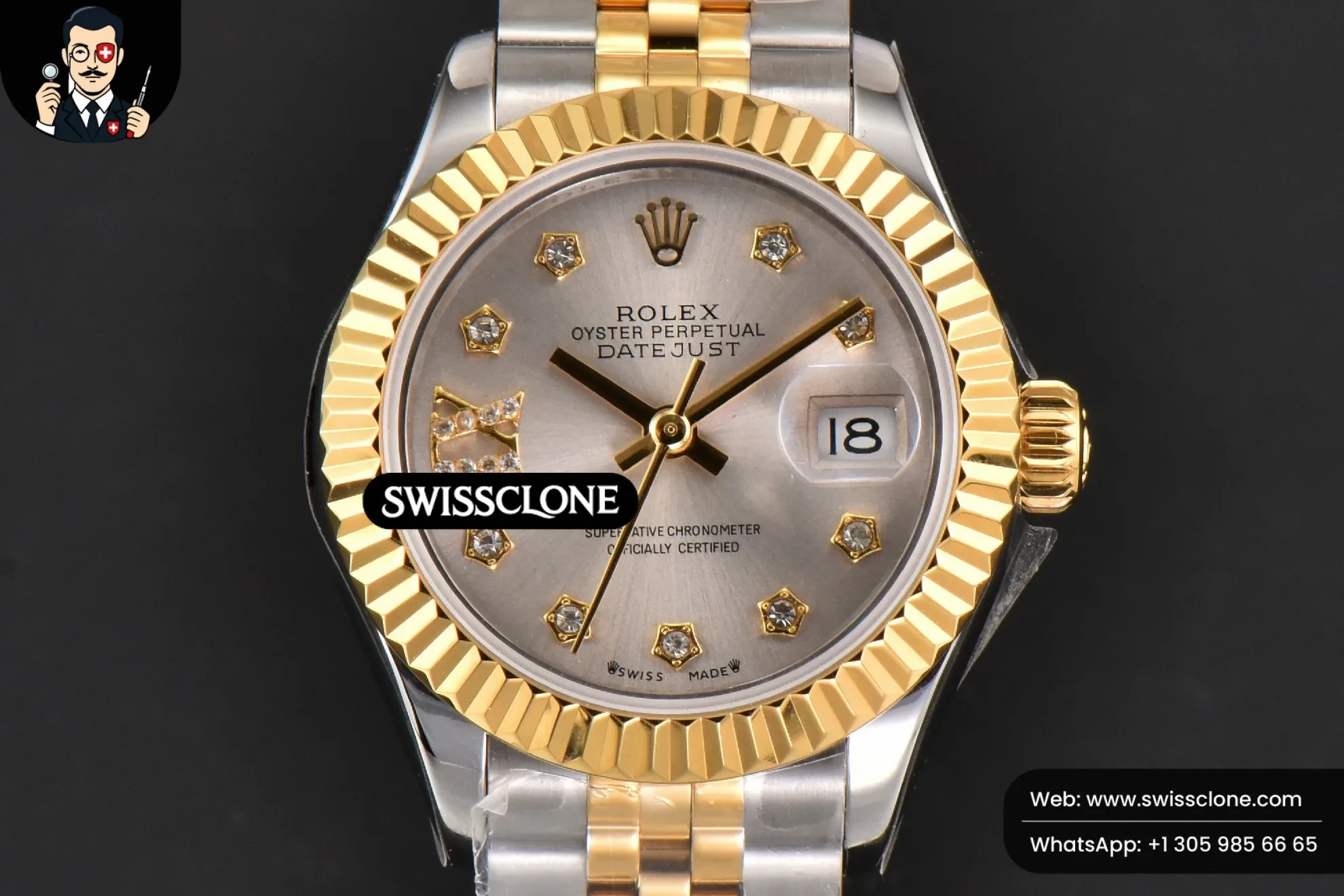 Rolex DateJust 28mm Ladies WF YG/SS Silver Dial Diamond Roma Marker Jubilee