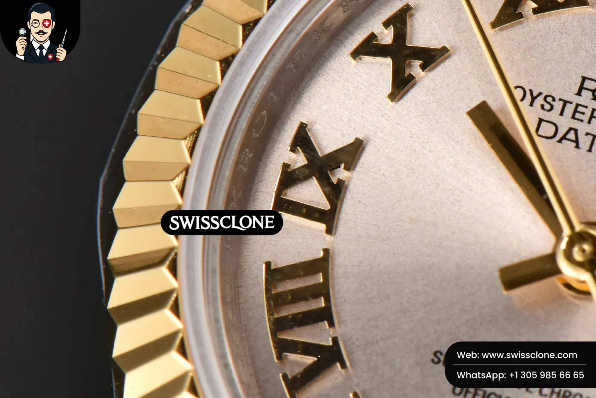 Rolex DateJust 28mm Ladies WF YG/SS Silver Dial Roma Marker Jubilee 1:1 Super Clone - Lateral Case Thickness Profile