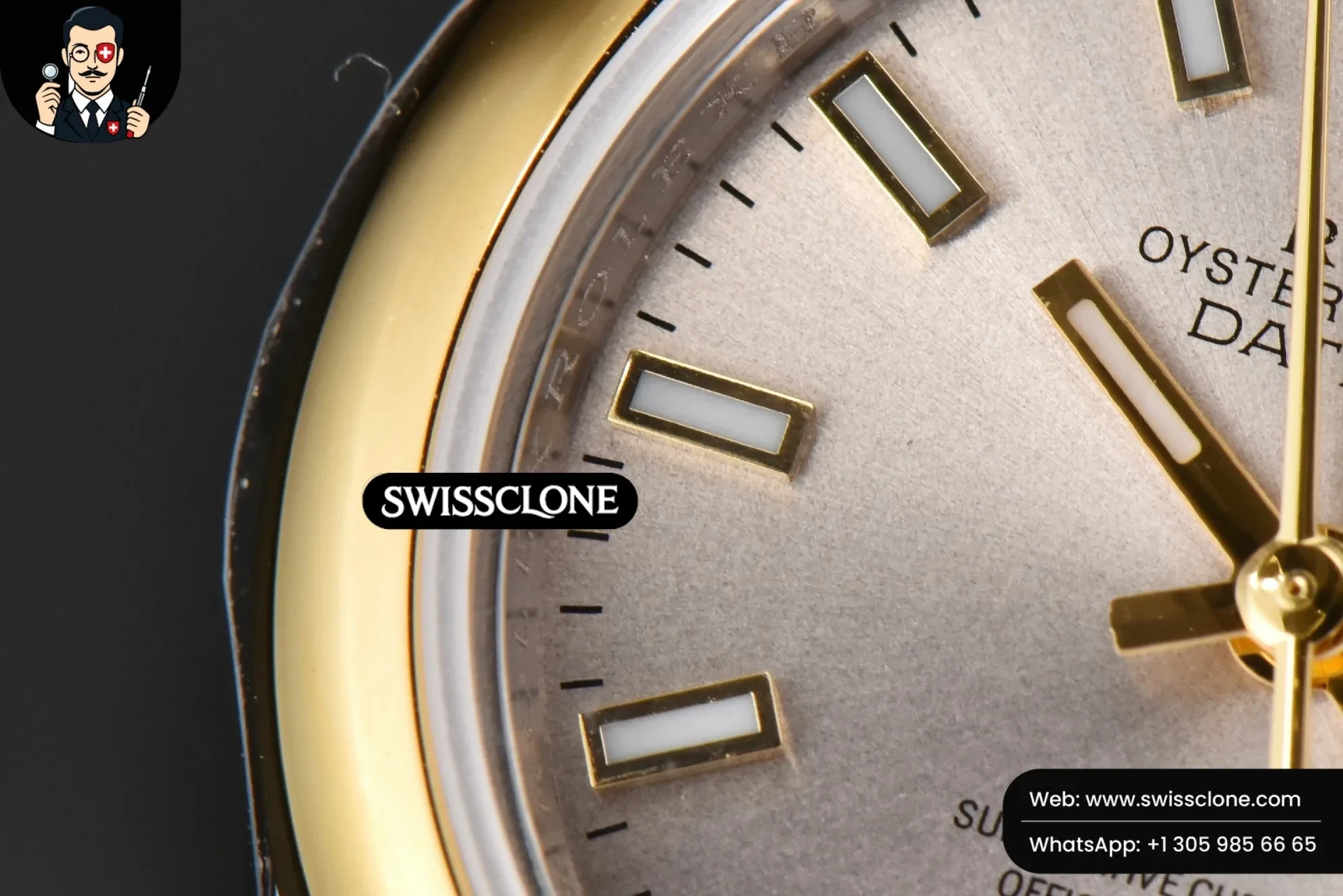 Rolex DateJust 28mm Ladies WF YG/SS Smooth Bezel Silver Dial Jubilee 1:1 Super Clone - Lateral Case Thickness Profile