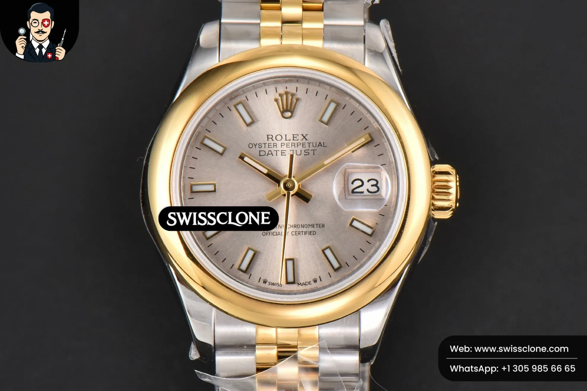 Rolex DateJust 28mm Ladies WF YG/SS Smooth Bezel Silver Dial Jubilee