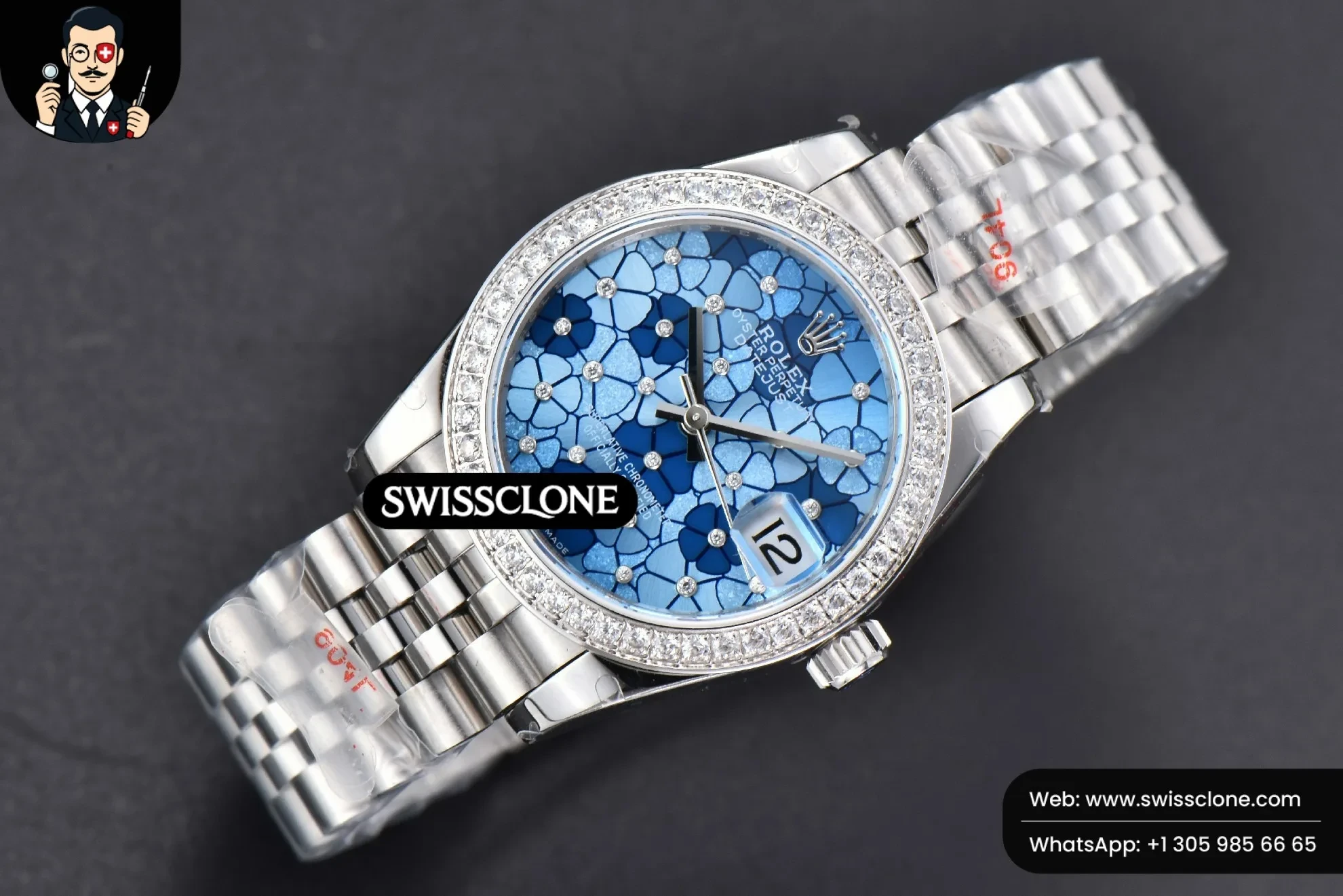 Rolex DateJust 31mm 904L Diamond Bezel Blue Flowers Dial Jubilee 1:1 Super Clone - Bezel & Case Profile