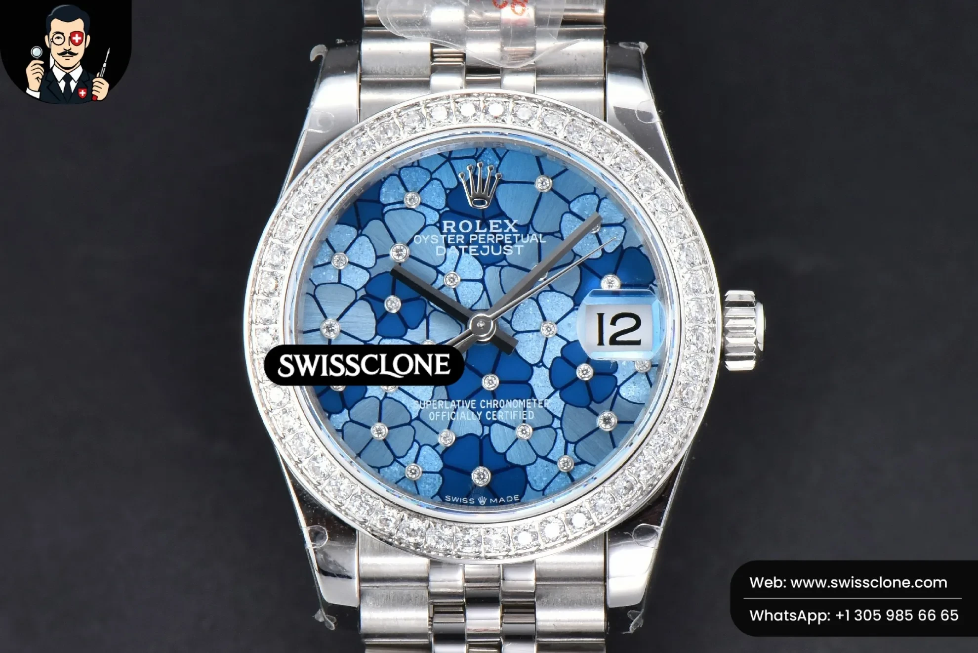 Rolex DateJust 31mm 904L Diamond Bezel Blue Flowers Dial Jubilee