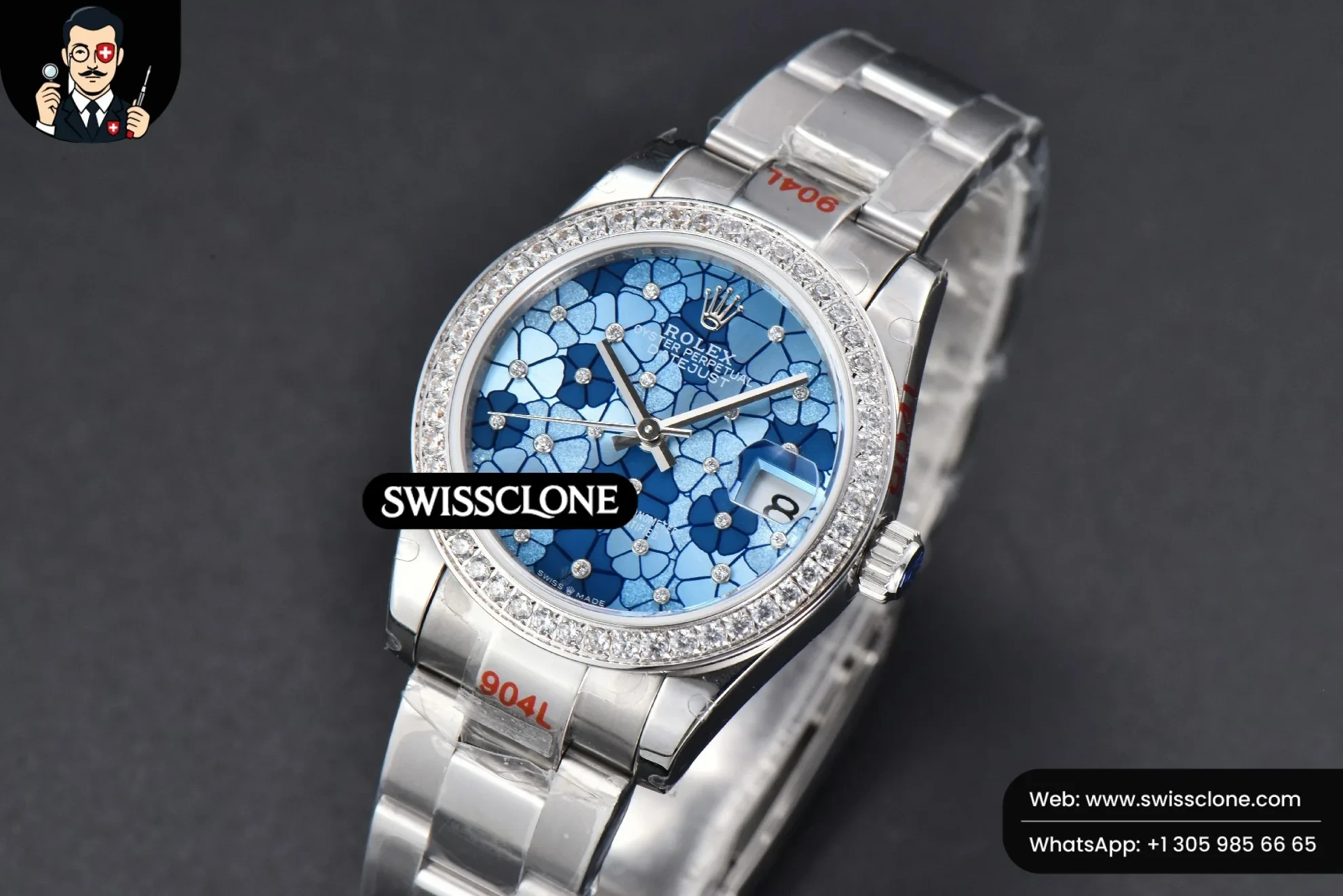 Rolex DateJust 31mm 904L Diamond Bezel Blue Flowers Dial Oyster 1:1 Super Clone - Clasp & Bracelet Finishing