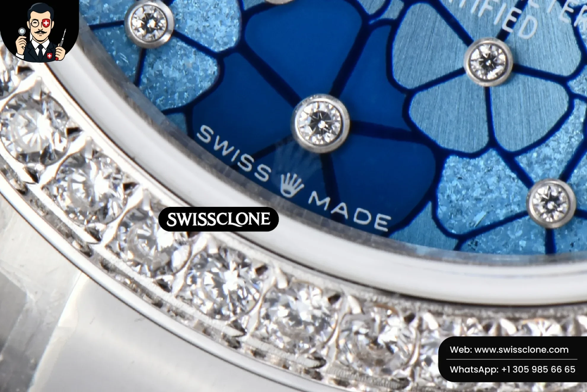 Rolex DateJust 31mm 904L Diamond Bezel Blue Flowers Dial Oyster 1:1 Super Clone - On-Wrist Presence View