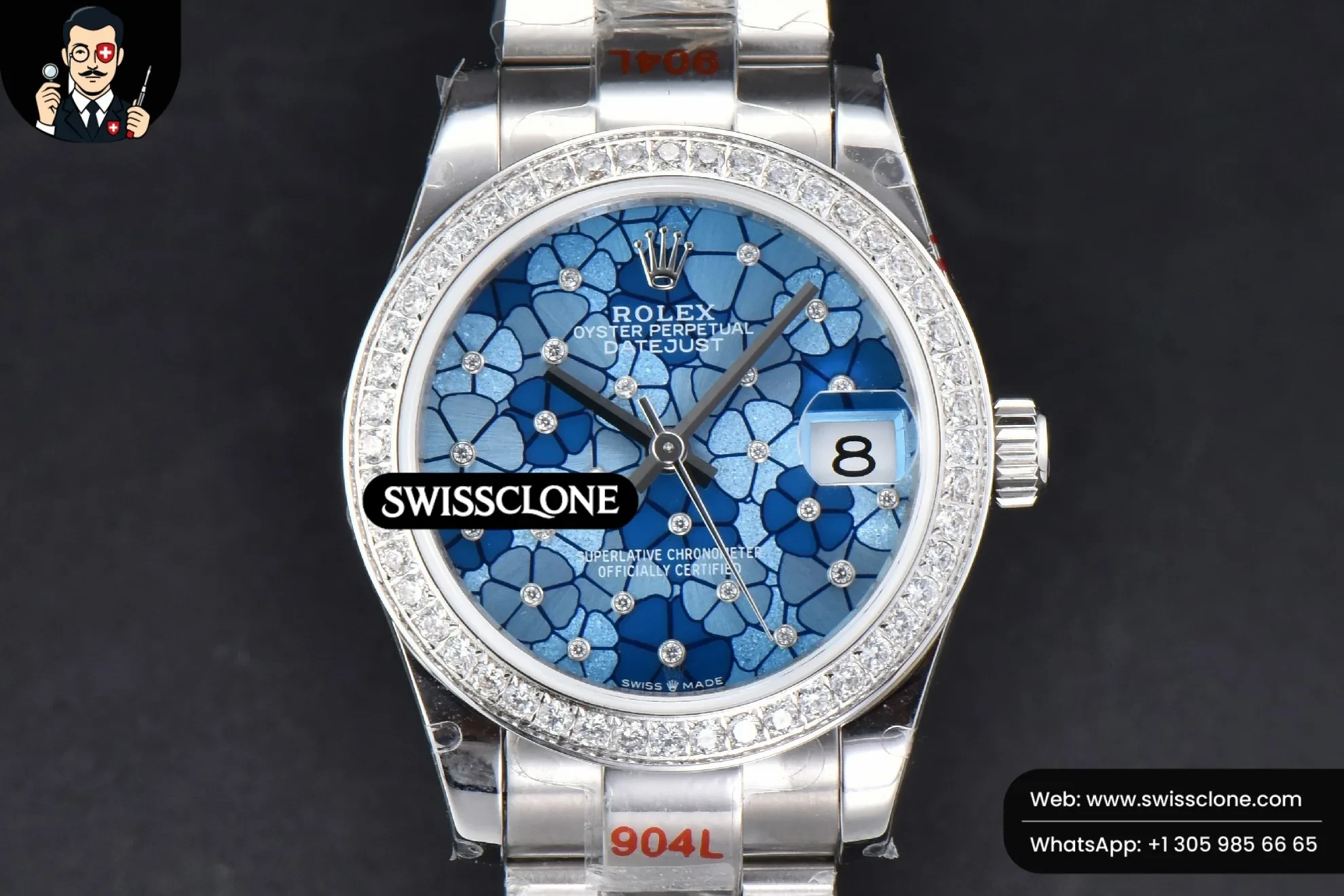 Rolex DateJust 31mm 904L Diamond Bezel Blue Flowers Dial Oyster