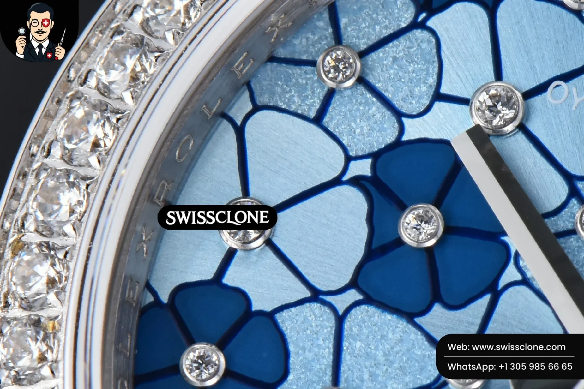 Rolex DateJust 31mm 904L Diamond Bezel Blue Flowers Dial President 1:1 Super Clone - Lateral Case Thickness Profile