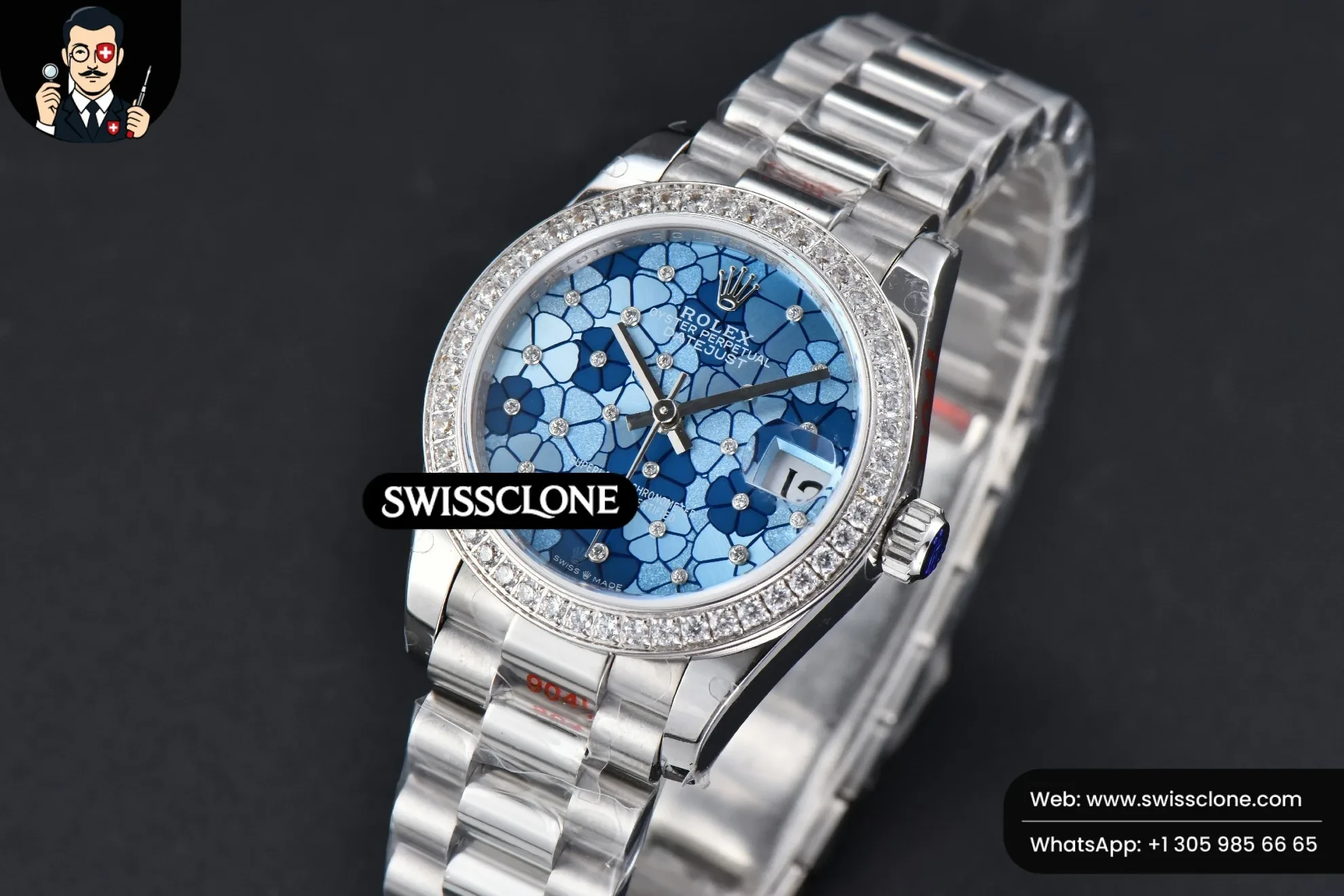 Rolex DateJust 31mm 904L Diamond Bezel Blue Flowers Dial President 1:1 Super Clone - Clasp & Bracelet Finishing