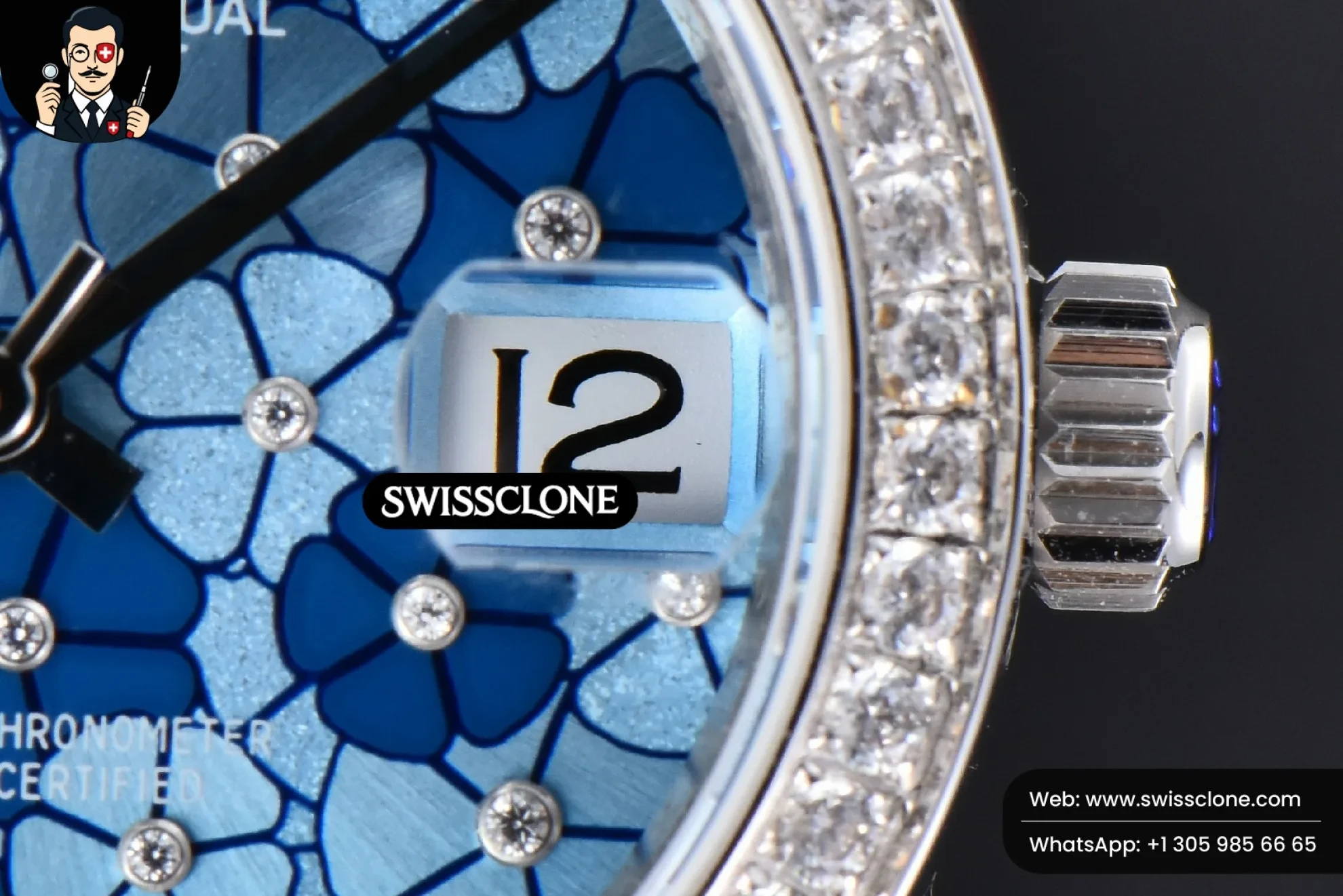 Rolex DateJust 31mm 904L Diamond Bezel Blue Flowers Dial President 1:1 Super Clone - On-Wrist Presence View