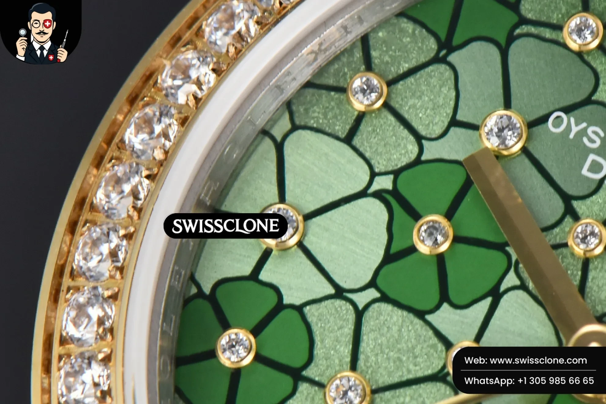Rolex DateJust 31mm 904L Diamond Bezel Green Flowers Dial Jubilee 1:1 Super Clone - Caseback & Cloned Calibre Movement
