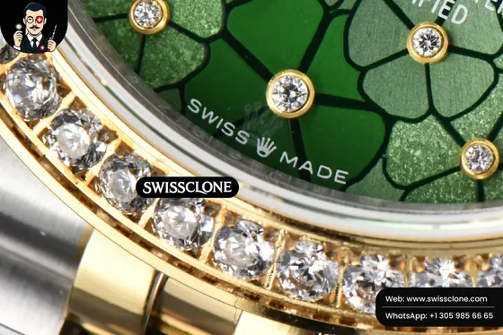 Rolex DateJust 31mm 904L Diamond Bezel Green Flowers Dial Jubilee 1:1 Super Clone - On-Wrist Presence View