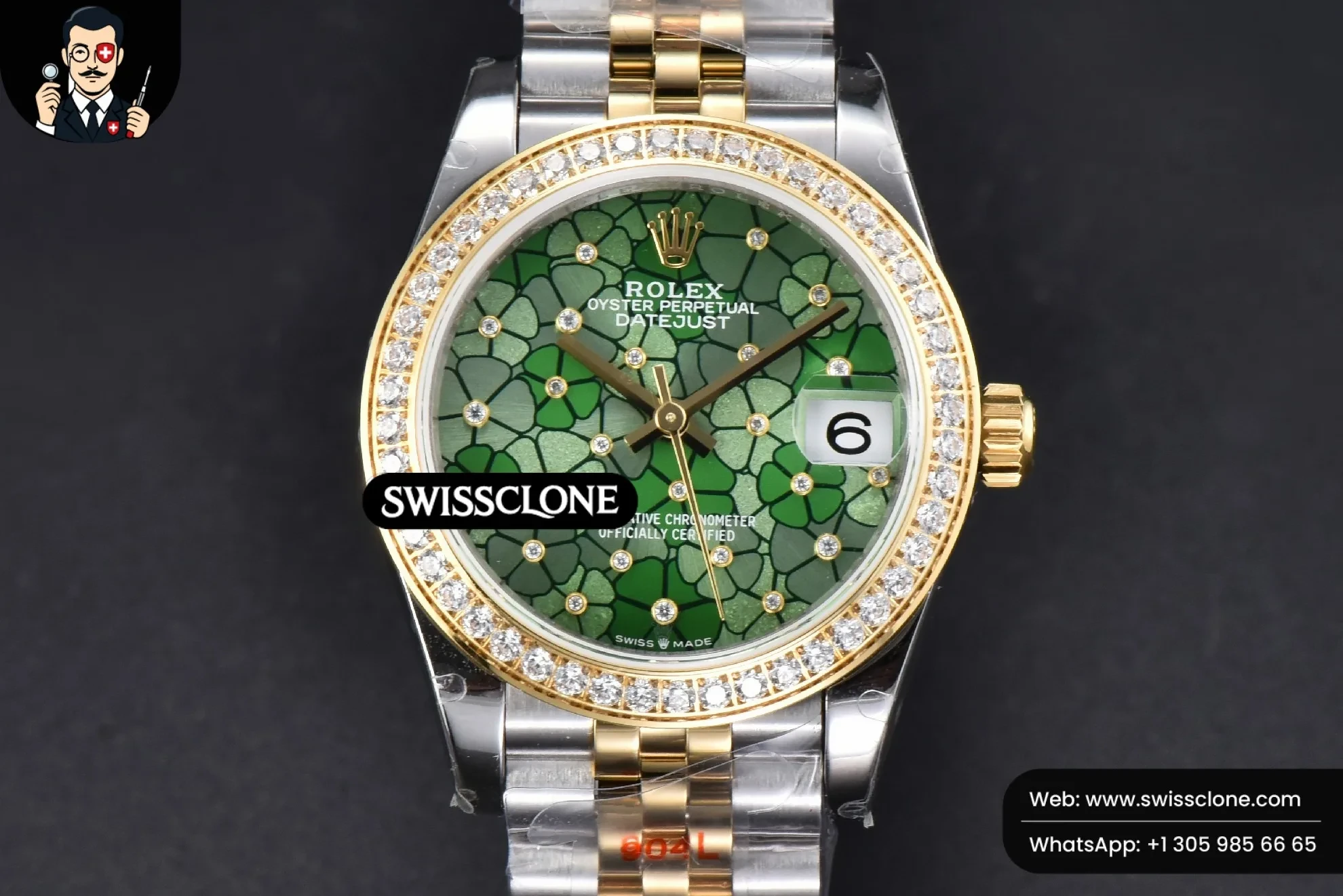 Rolex DateJust 31mm 904L Diamond Bezel Green Flowers Dial Jubilee