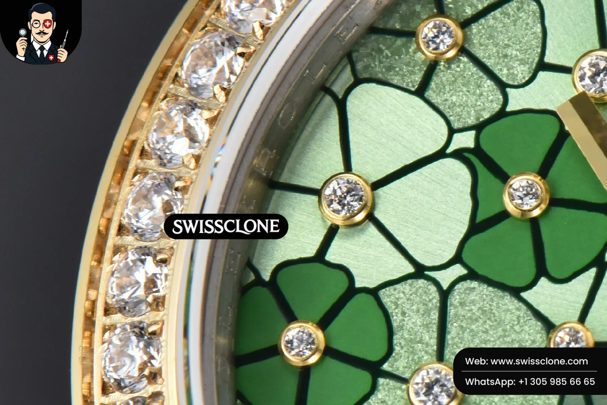 Rolex DateJust 31mm 904L Diamond Bezel Green Flowers Dial Oyster 1:1 Super Clone - Caseback & Cloned Calibre Movement