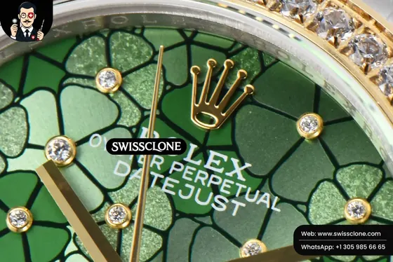 Rolex DateJust 31mm 904L Diamond Bezel Green Flowers Dial Oyster 1:1 Super Clone - Clasp & Bracelet Finishing
