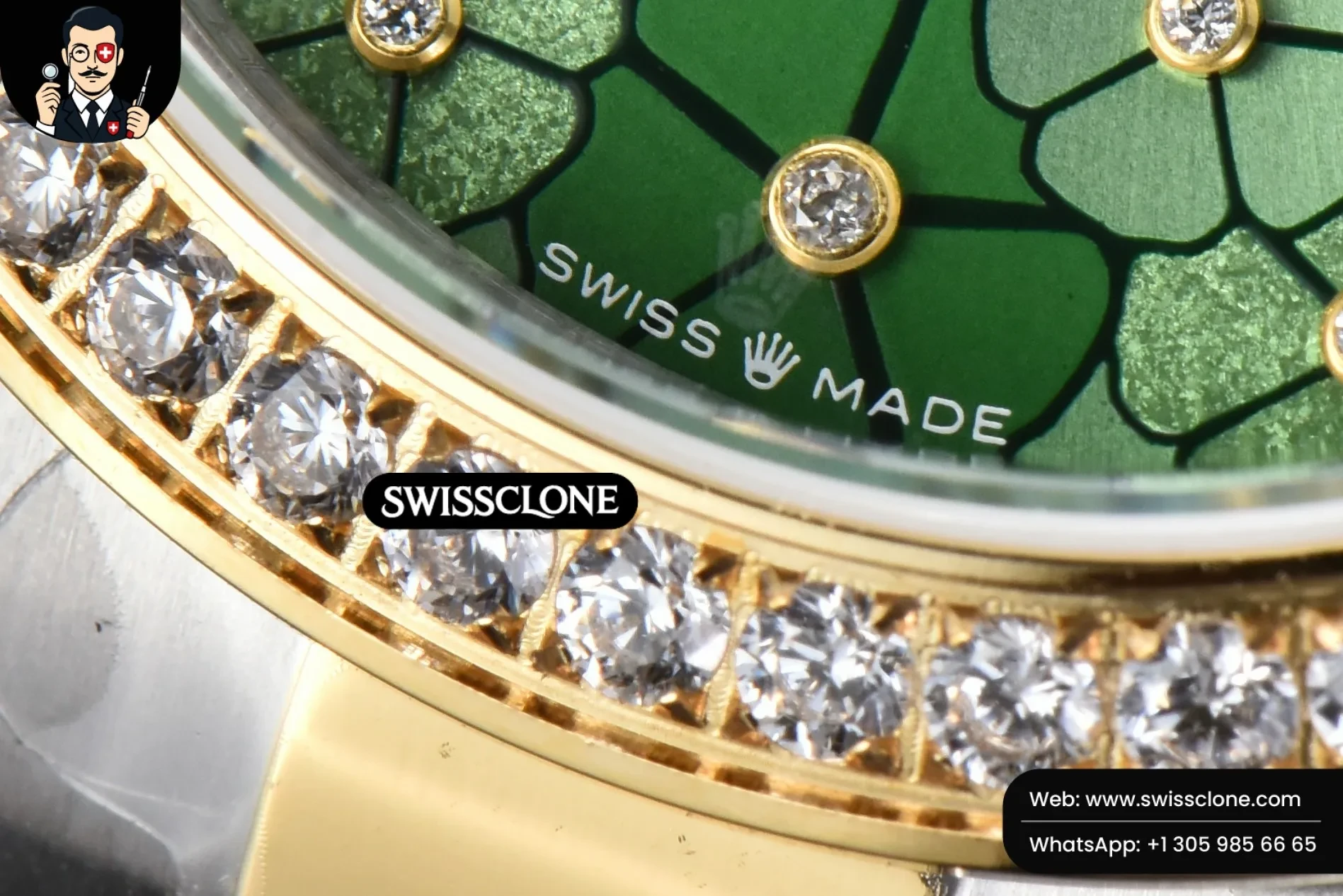 Rolex DateJust 31mm 904L Diamond Bezel Green Flowers Dial Oyster 1:1 Super Clone - On-Wrist Presence View