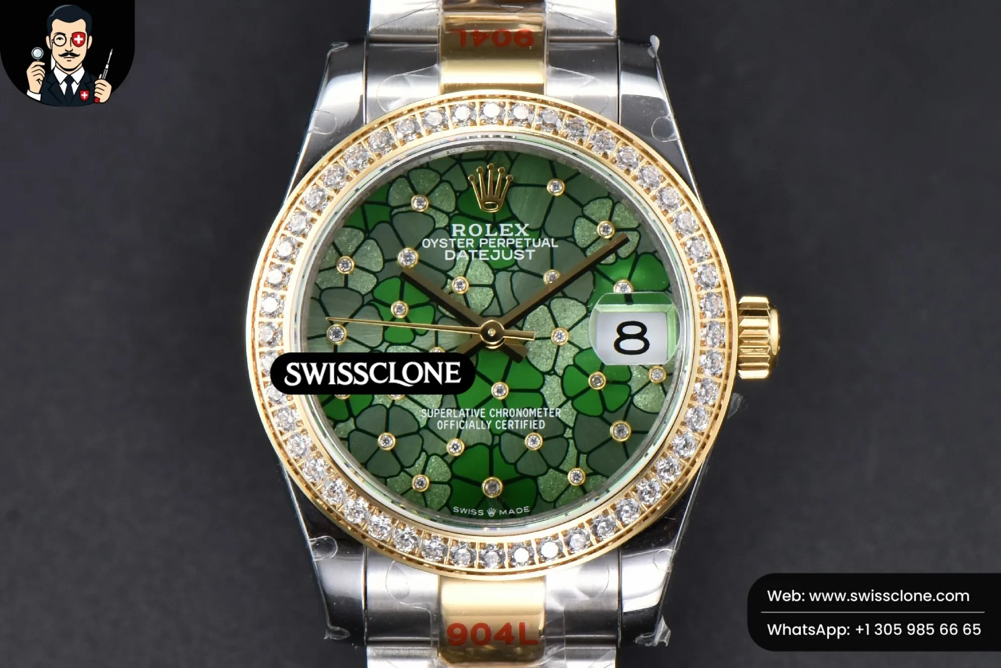 Rolex DateJust 31mm 904L Diamond Bezel Green Flowers Dial Oyster