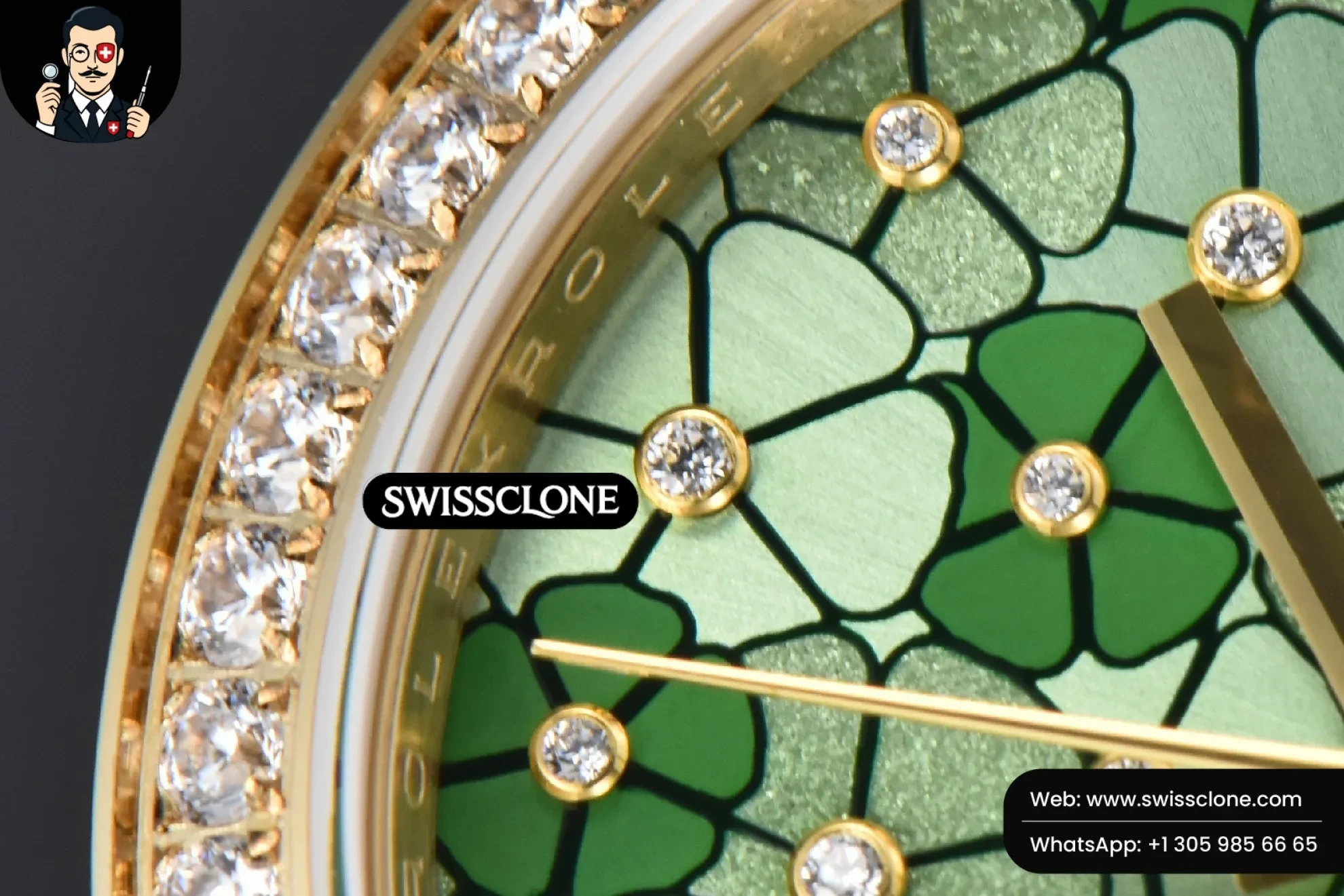 Rolex DateJust 31mm 904L Diamond Bezel Green Flowers Dial President 1:1 Super Clone - Lateral Case Thickness Profile