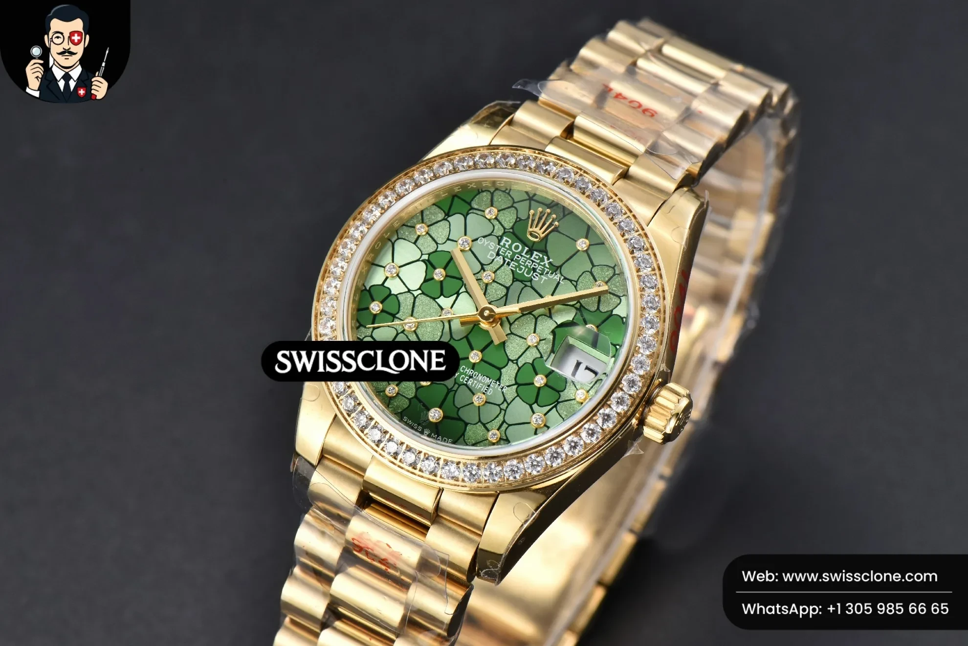 Rolex DateJust 31mm 904L Diamond Bezel Green Flowers Dial President 1:1 Super Clone - Clasp & Bracelet Finishing