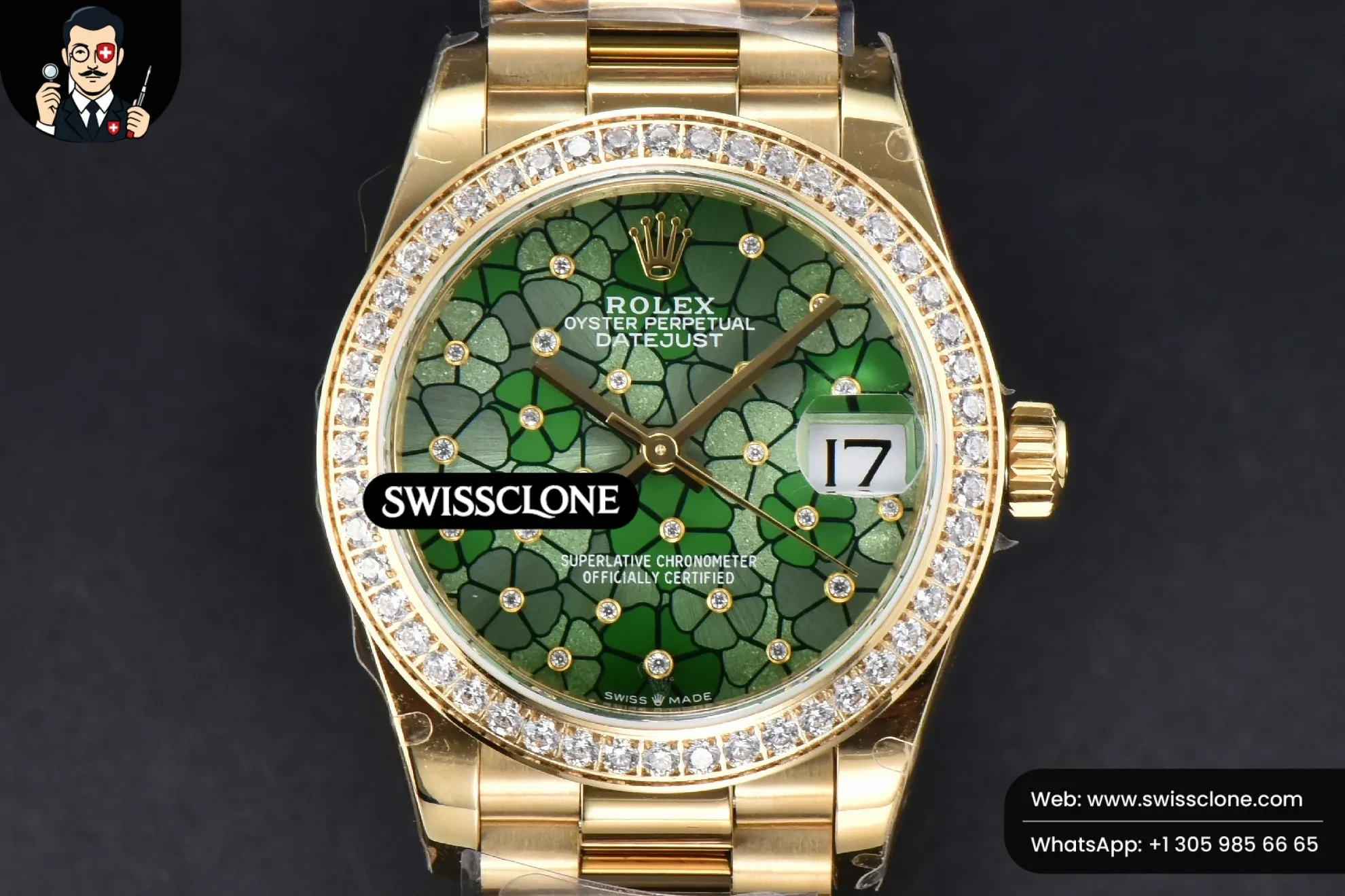 Rolex DateJust 31mm 904L Diamond Bezel Green Flowers Dial President