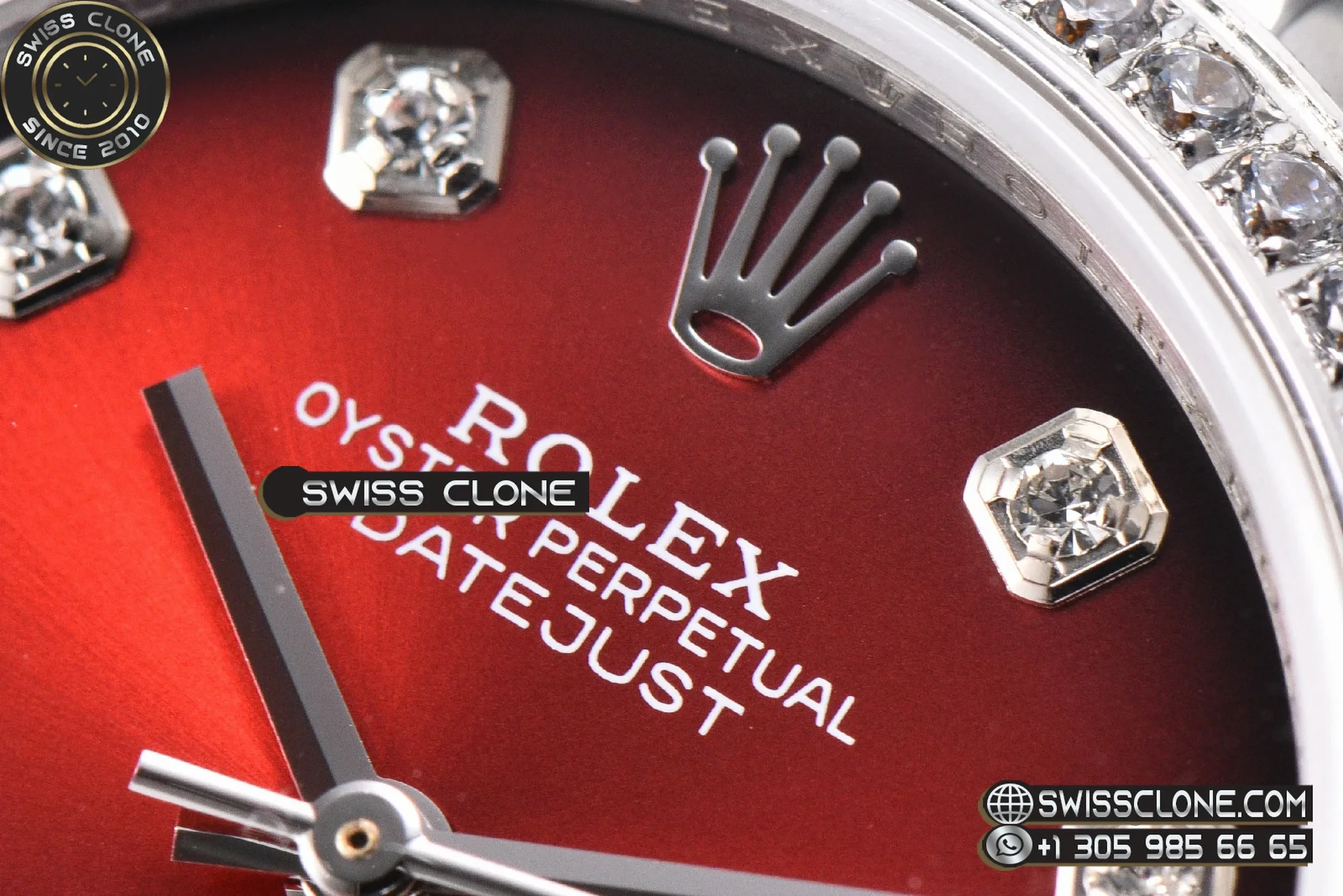 Rolex DateJust 31mm 904L Diamond Bezel Red Dial Diamond Marker Jubilee 1:1 Super Clone - Caseback & Cloned Calibre Movement