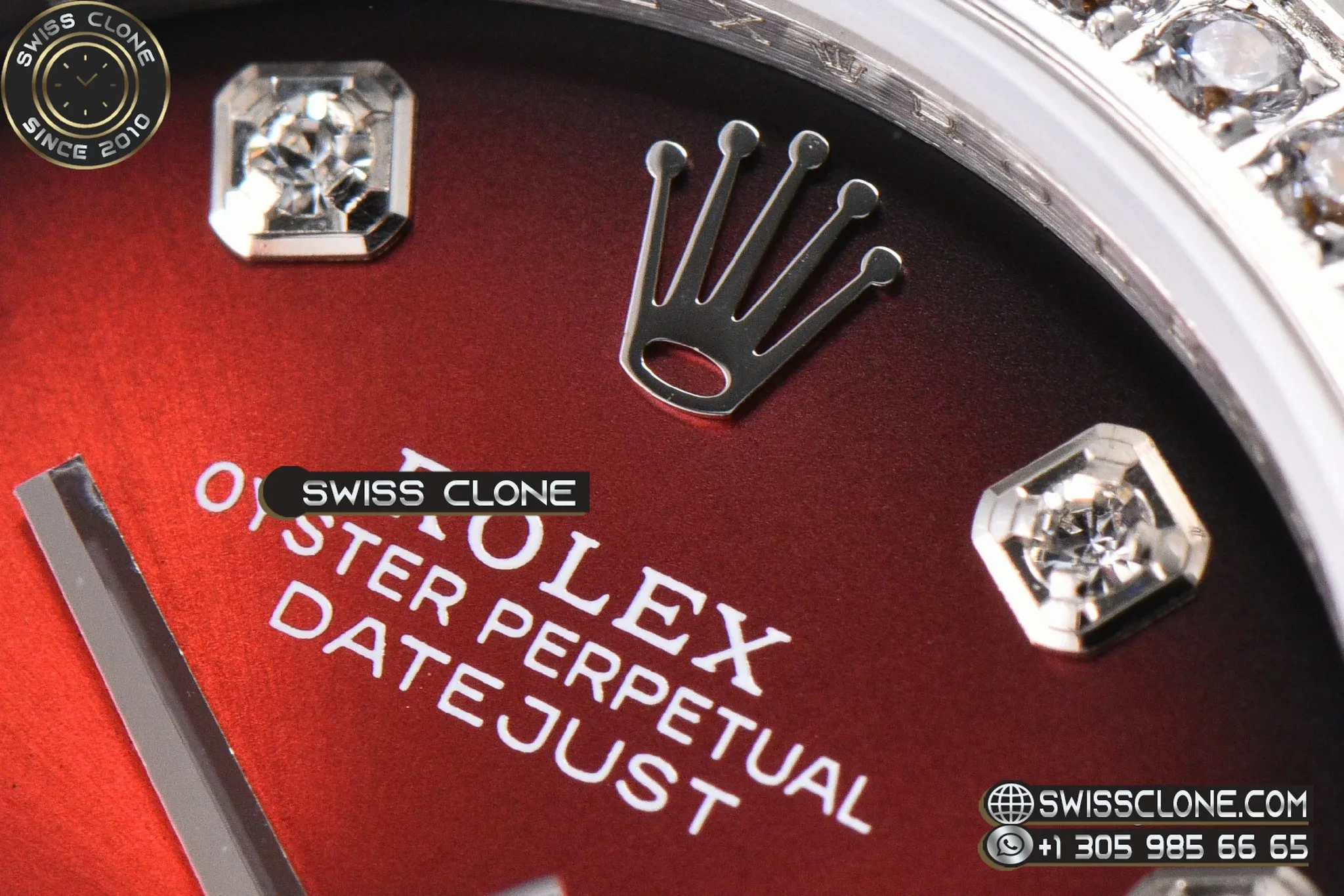 Rolex DateJust 31mm 904L Diamond Bezel Red Dial Diamond Marker President 1:1 Super Clone - Caseback & Cloned Calibre Movement