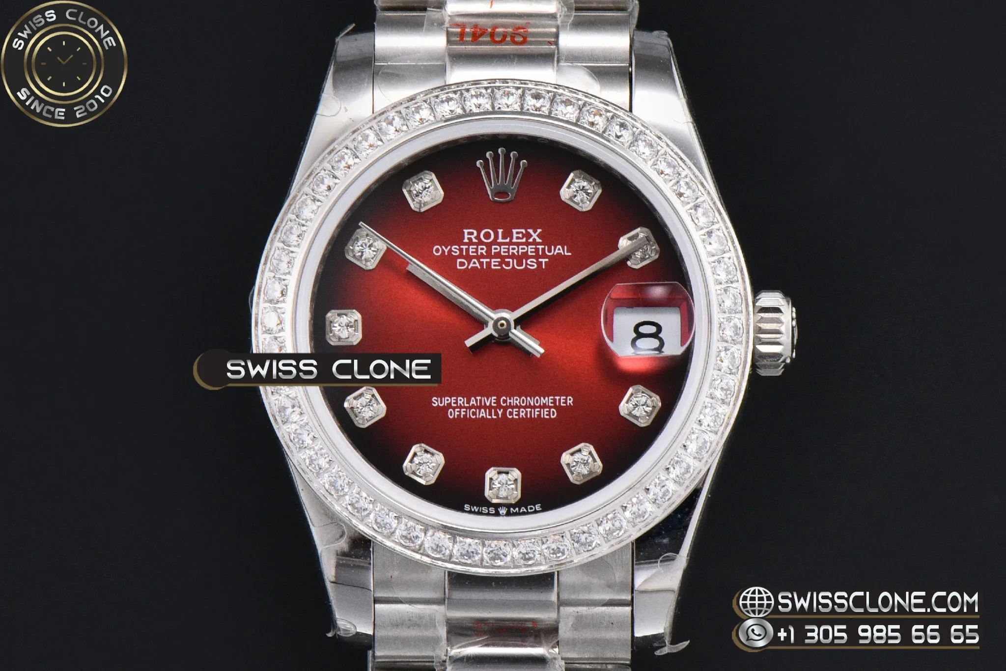 Rolex DateJust 31mm 904L Diamond Bezel Red Dial Diamond Marker President 1:1 Super Clone - Clasp & Bracelet Finishing