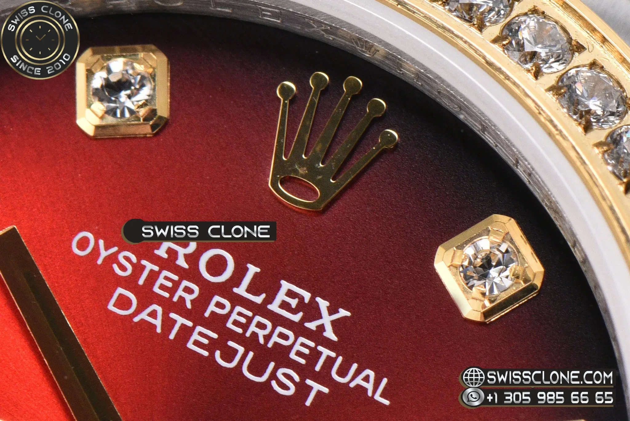 Rolex DateJust 31mm 904L Diamond Bezel Red Dial Diamond Marker YG/SS Jubilee 1:1 Super Clone - Caseback & Cloned Calibre Movement