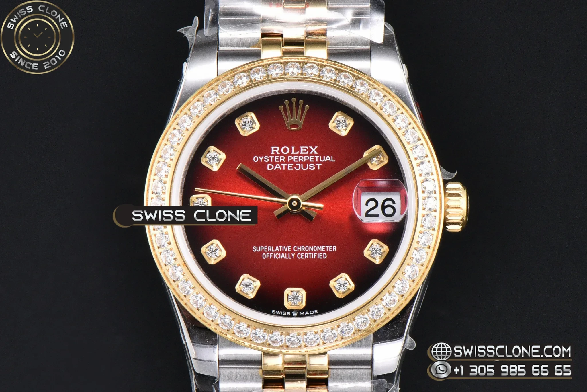 Rolex DateJust 31mm 904L Diamond Bezel Red Dial Diamond Marker YG/SS Jubilee 1:1 Super Clone - Clasp & Bracelet Finishing