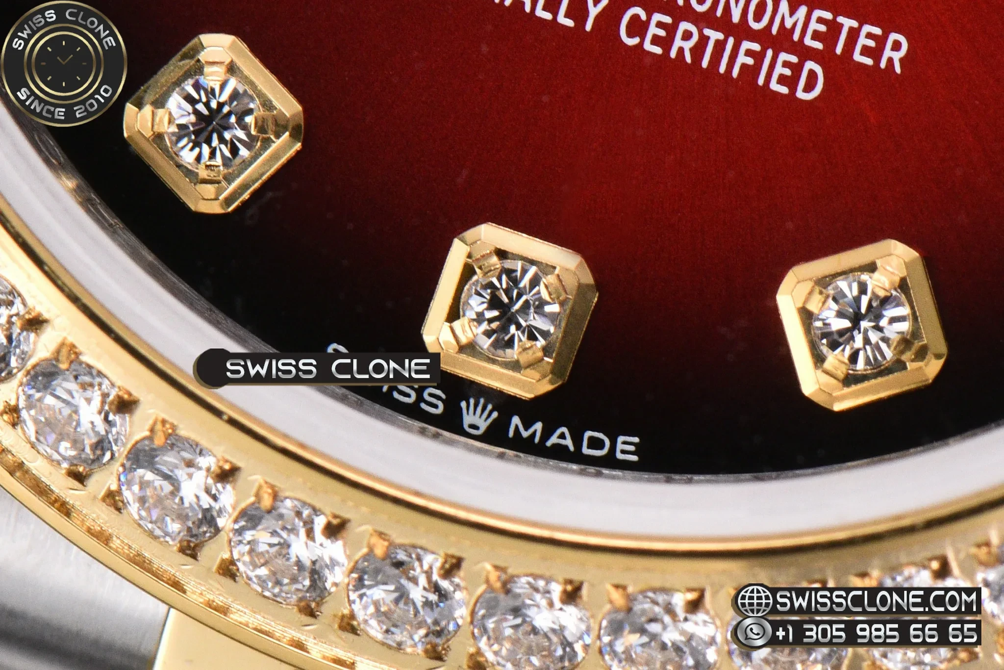 Rolex DateJust 31mm 904L Diamond Bezel Red Dial Diamond Marker YG/SS Jubilee 1:1 Super Clone - On-Wrist Presence View