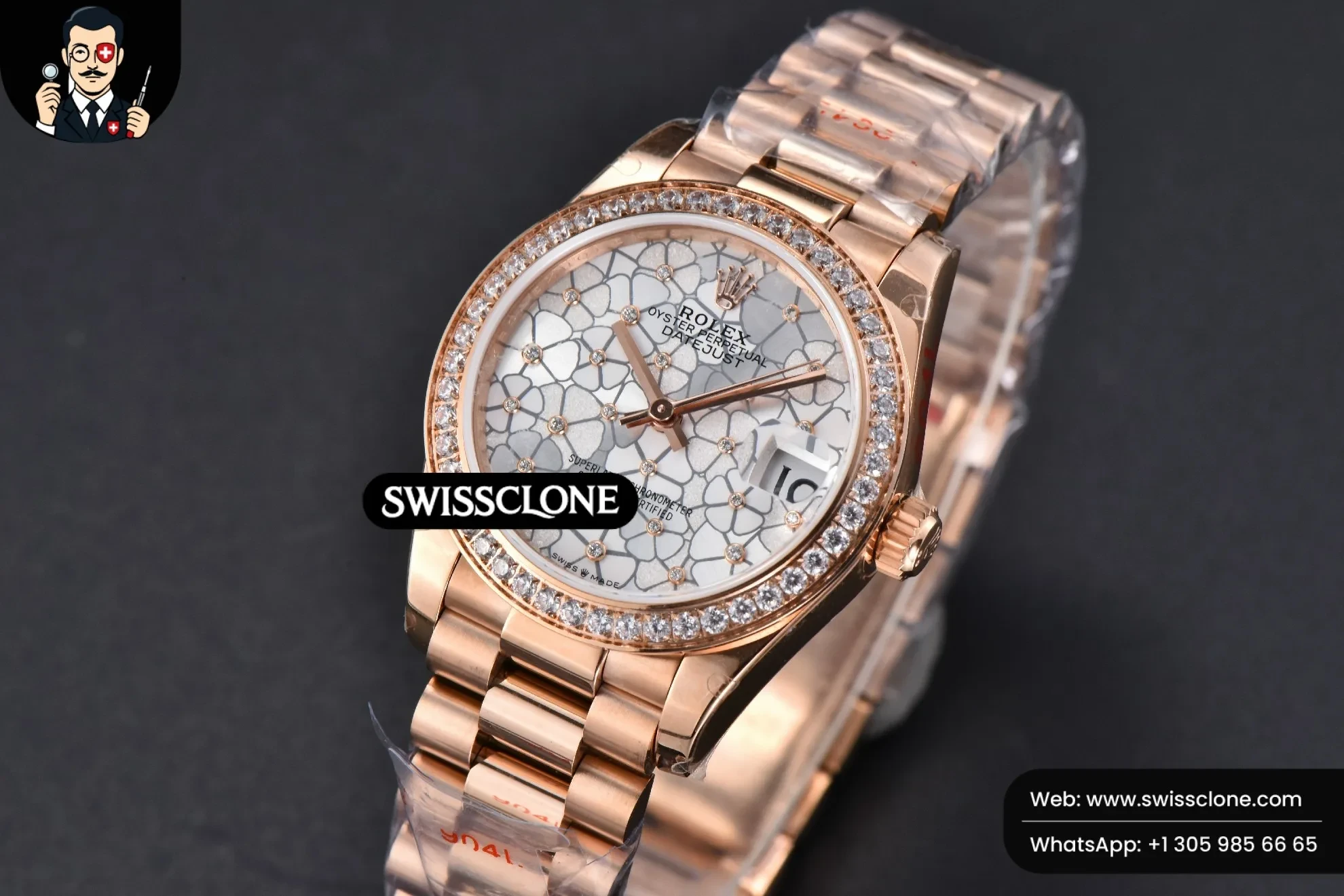 Rolex DateJust 31mm 904L Diamond Bezel Silver Flowers Dial President 1:1 Super Clone - Clasp & Bracelet Finishing