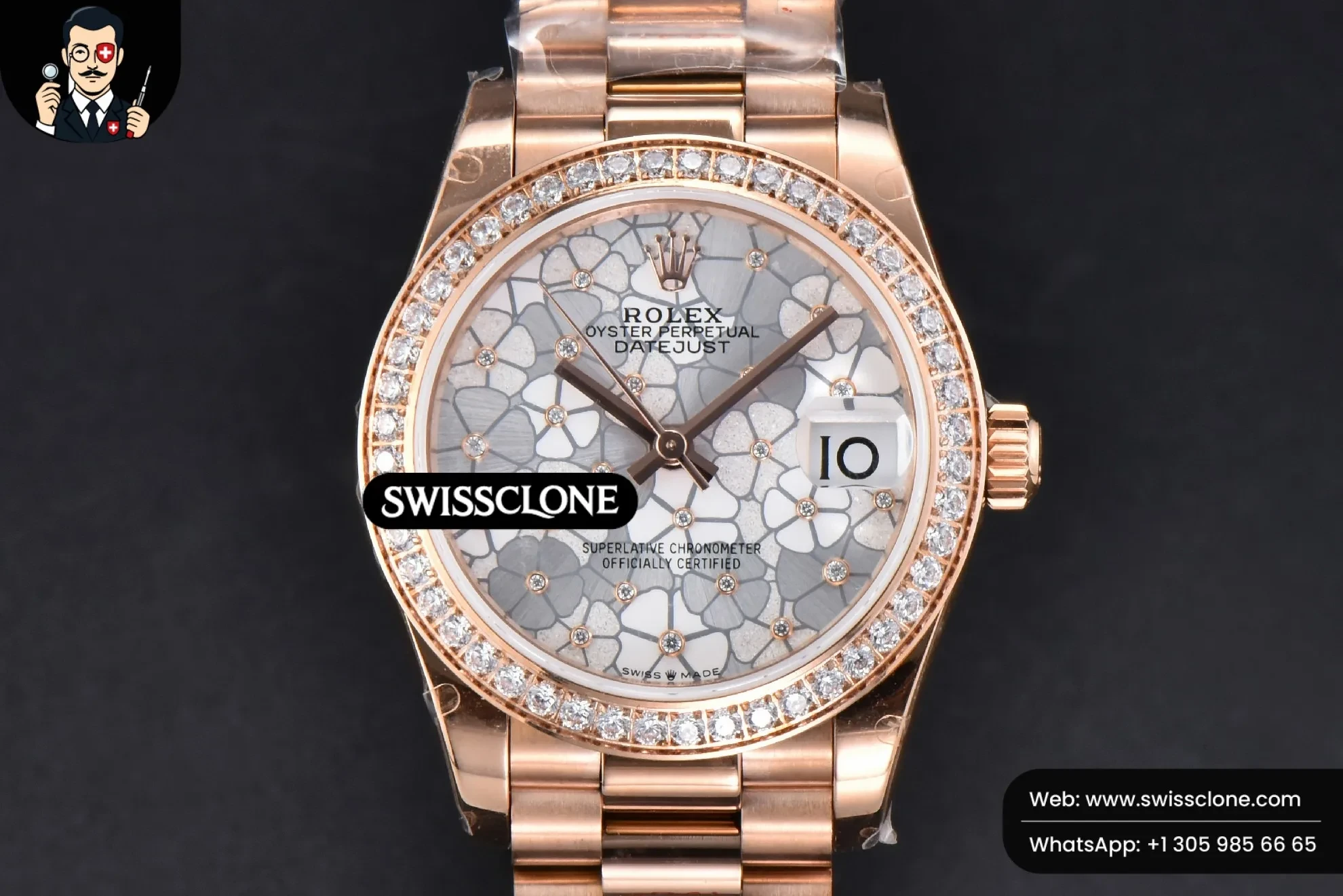 Rolex DateJust 31mm 904L Diamond Bezel Silver Flowers Dial President