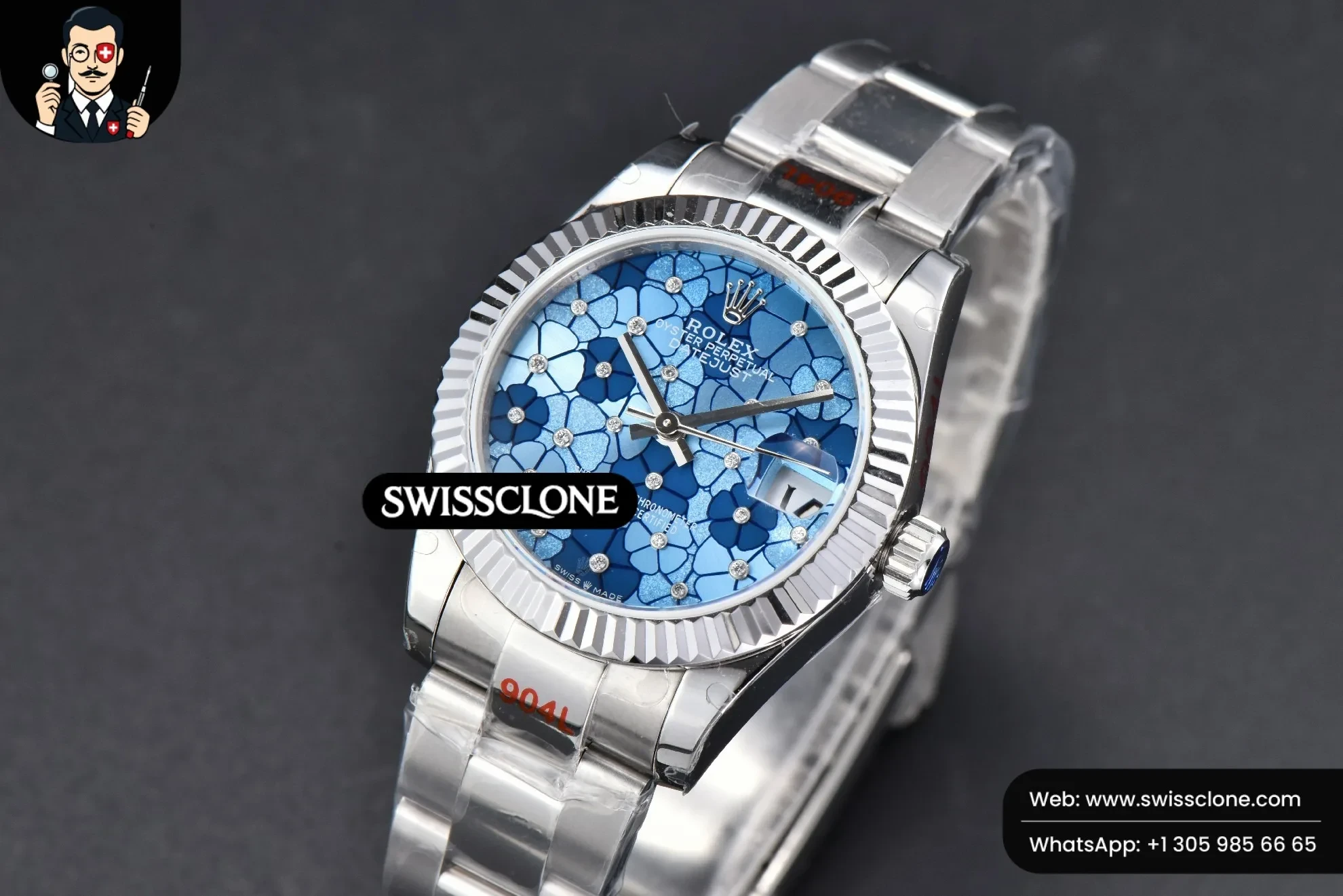 Rolex DateJust 31mm 904L Fluted Bezel Blue Flowers Dial Oyster 1:1 Super Clone - Clasp & Bracelet Finishing