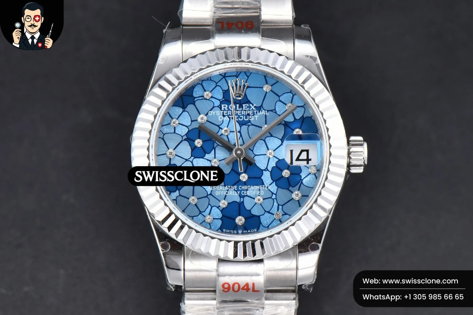 Rolex DateJust 31mm 904L Fluted Bezel Blue Flowers Dial Oyster