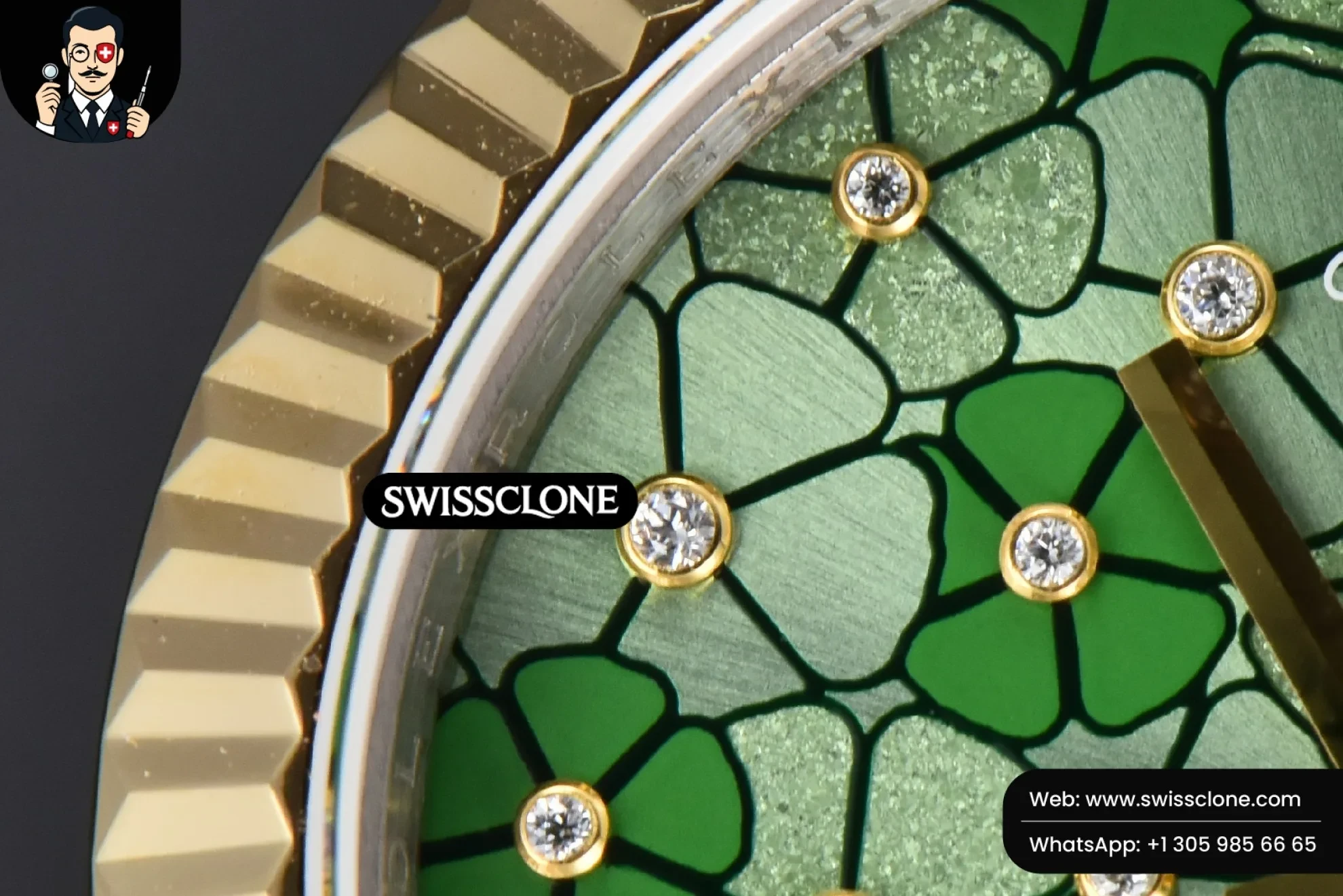 Rolex DateJust 31mm 904L Fluted Bezel Green Flowers Dial Jubilee 1:1 Super Clone - Caseback & Cloned Calibre Movement