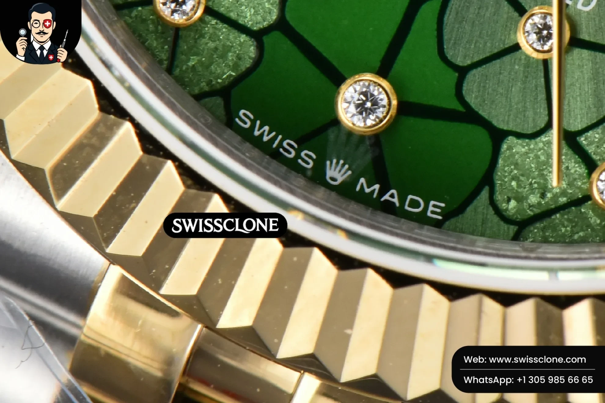 Rolex DateJust 31mm 904L Fluted Bezel Green Flowers Dial Jubilee 1:1 Super Clone - On-Wrist Presence View