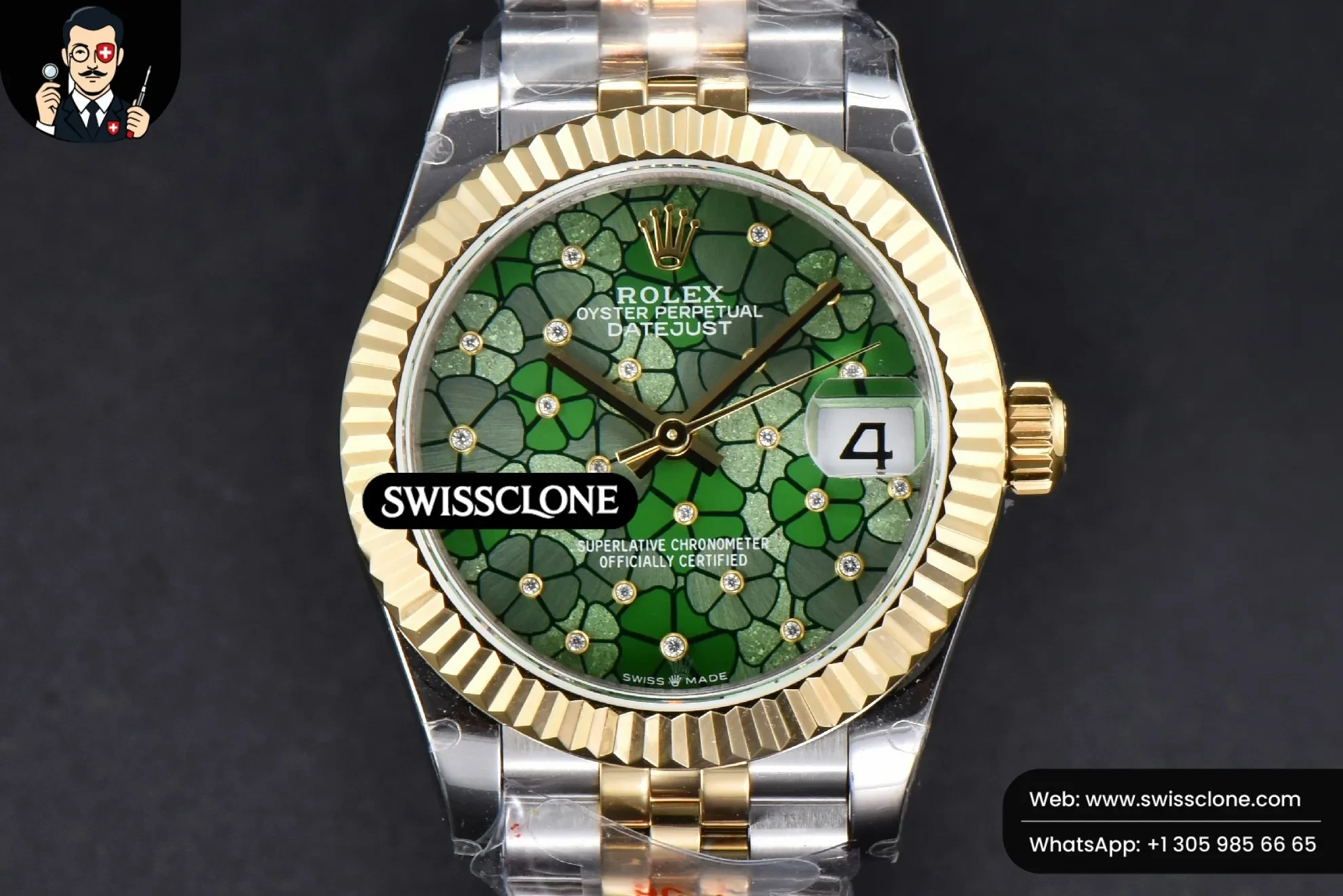 Rolex DateJust 31mm 904L Fluted Bezel Green Flowers Dial Jubilee