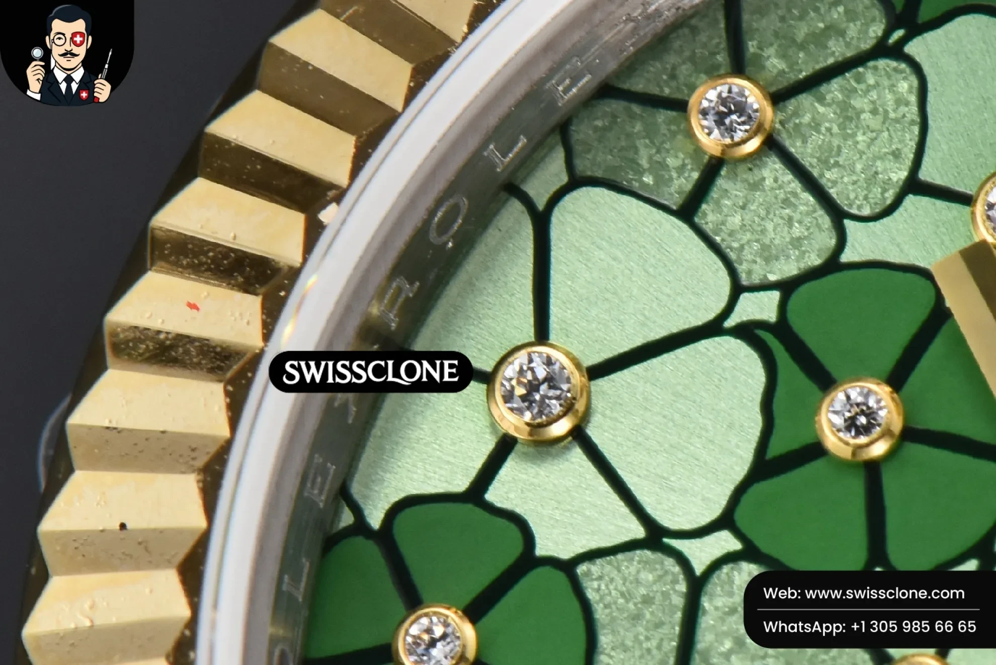 Rolex DateJust 31mm 904L Fluted Bezel Green Flowers Dial Oyster 1:1 Super Clone - Lateral Case Thickness Profile